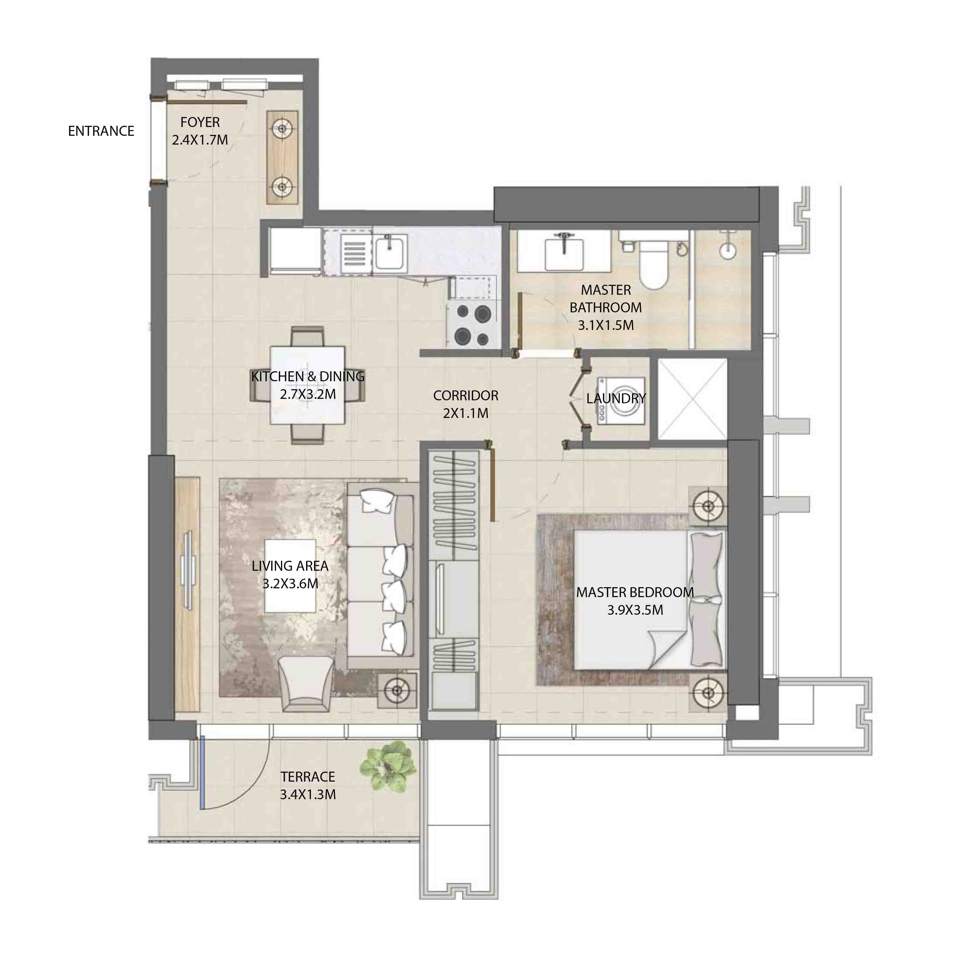 Floor plan - 1 BEDROOM  -  BURJ ROYALE - By EMAAR  - etamea.com