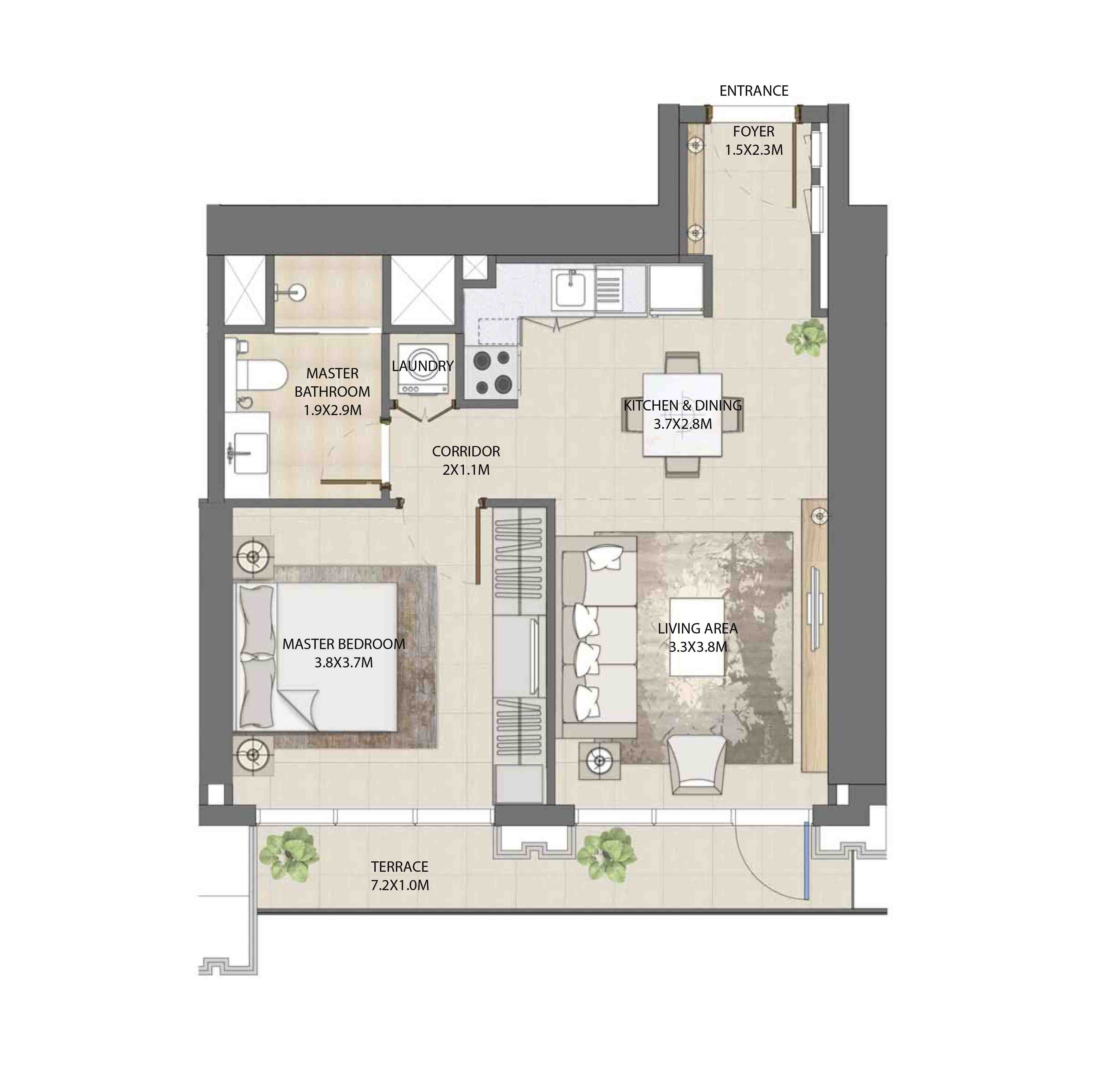 Floor plan - 1 BEDROOM  -  BURJ ROYALE - By EMAAR  - etamea.com