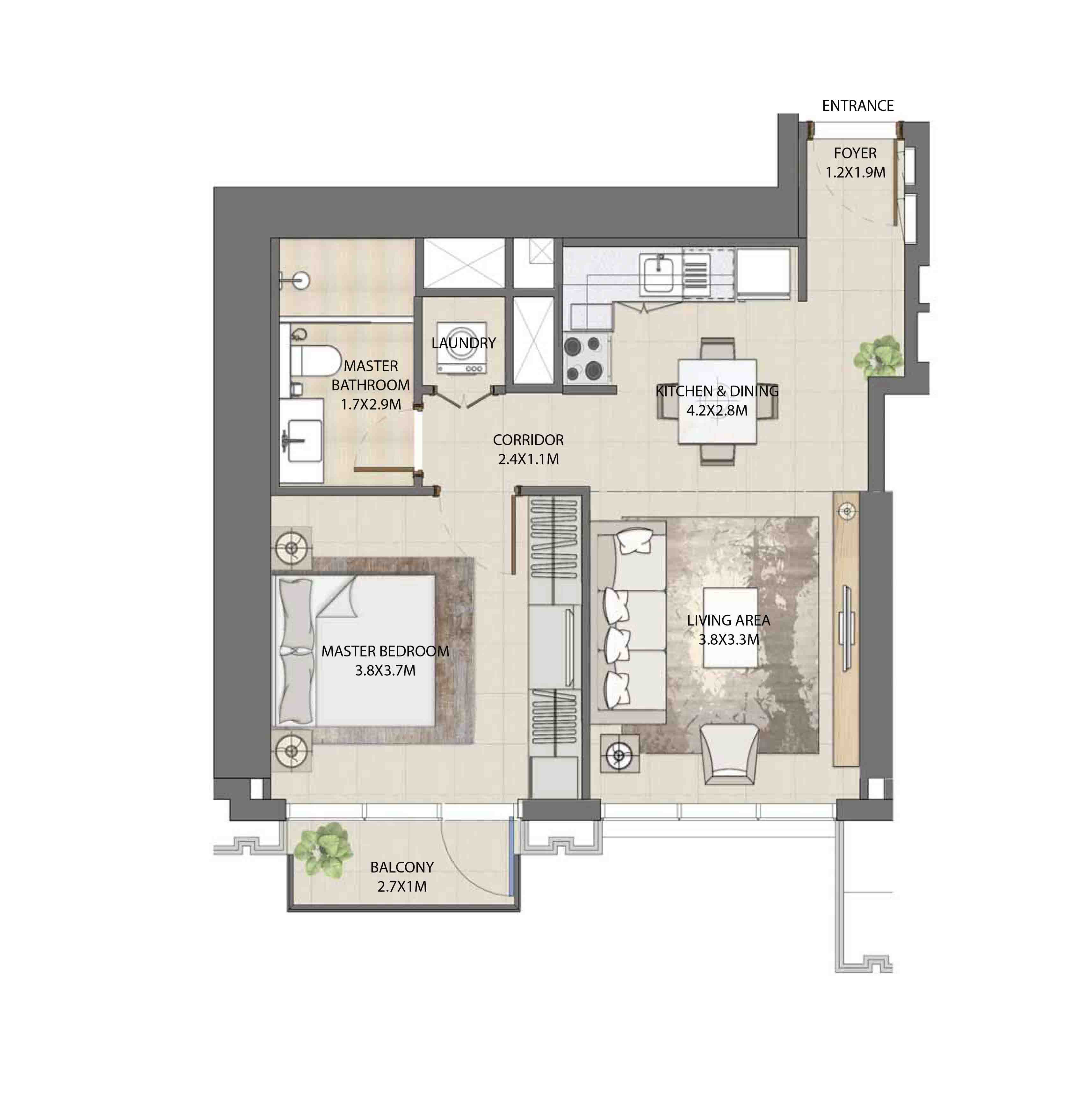 Floor plan - 1 BEDROOM  -  BURJ ROYALE - By EMAAR  - etamea.com
