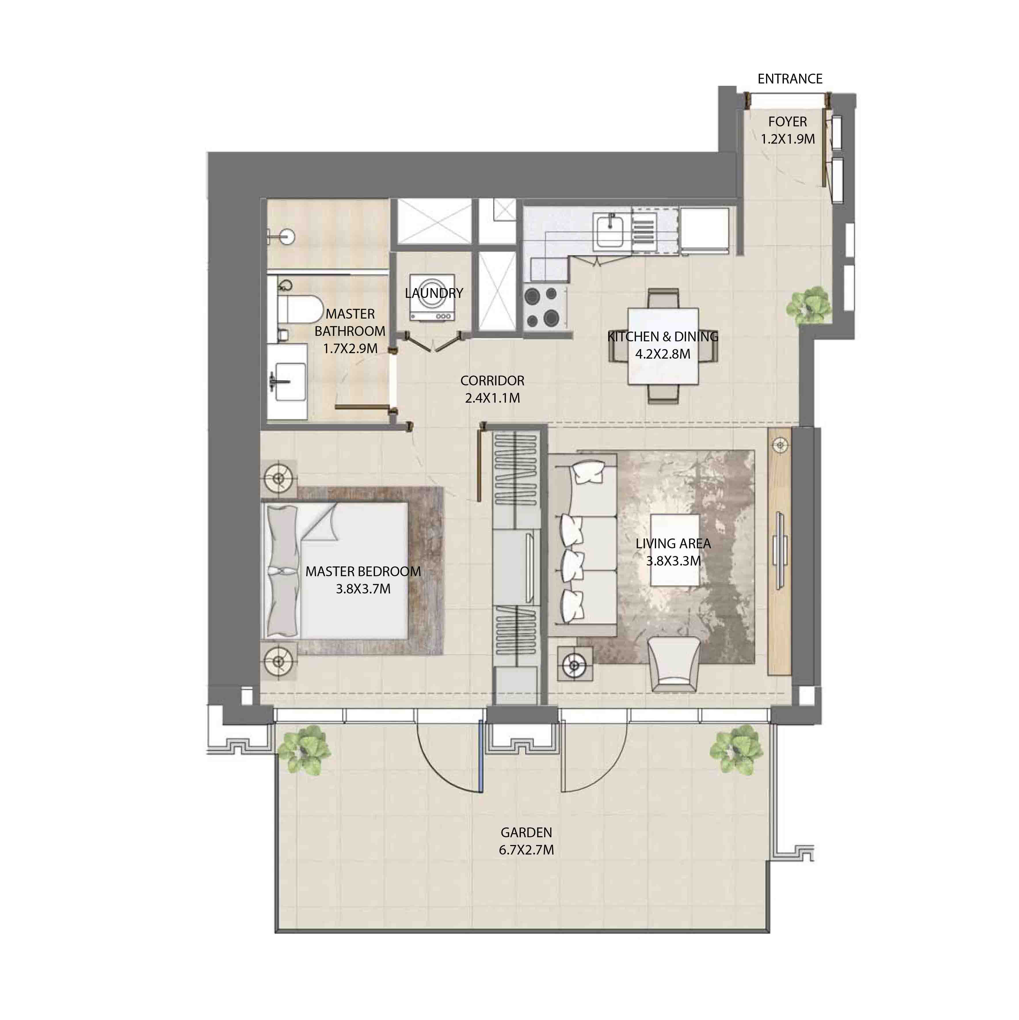 Floor plan - 1 BEDROOM  -  BURJ ROYALE - By EMAAR  - etamea.com