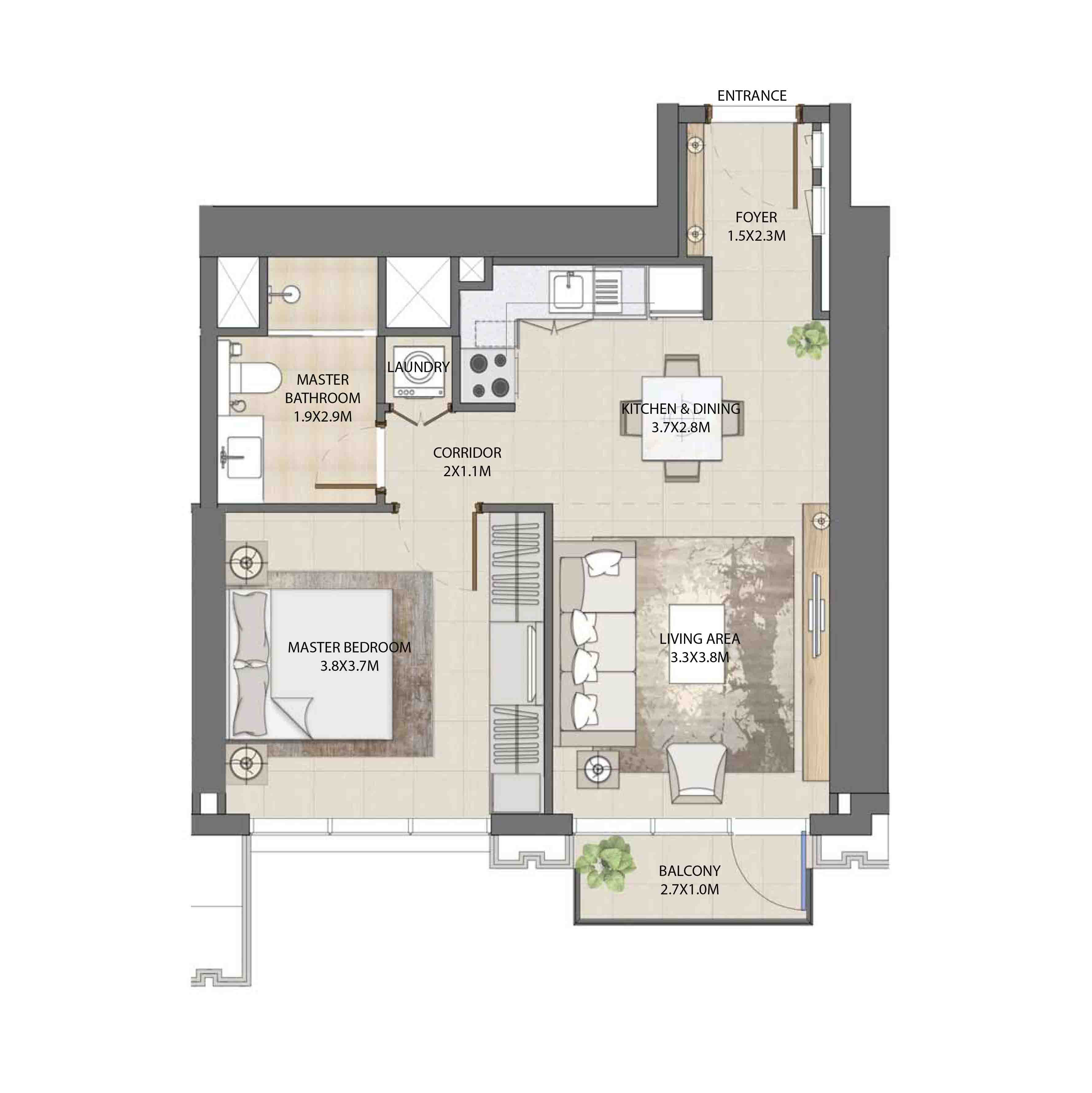 Floor plan - 1 BEDROOM  -  BURJ ROYALE - By EMAAR  - etamea.com
