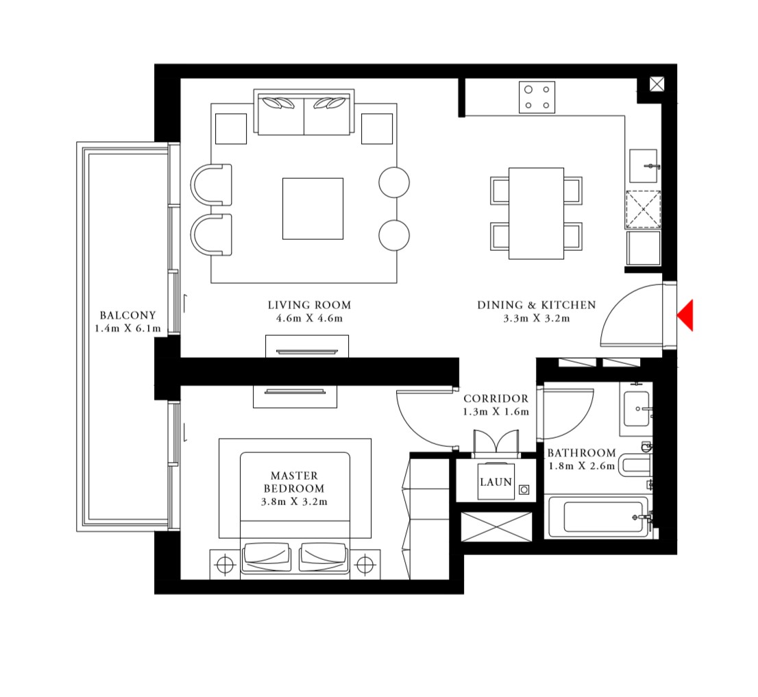Floor plan - 1 BEDROOM TYPE 2 -  BEACH ISLE BY EMAAR  - etamea.com