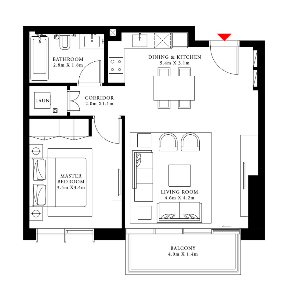 Floor plan - 1 BEDROOM TYPE 3 -  BEACH ISLE BY EMAAR  - etamea.com