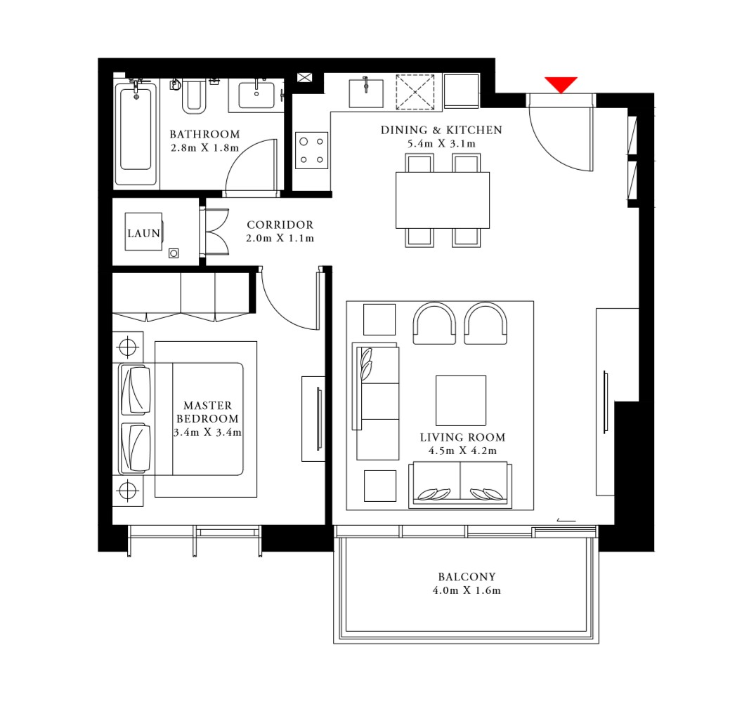 Floor plan - 1 BEDROOM TYPE 3B -  BEACH ISLE BY EMAAR  - etamea.com