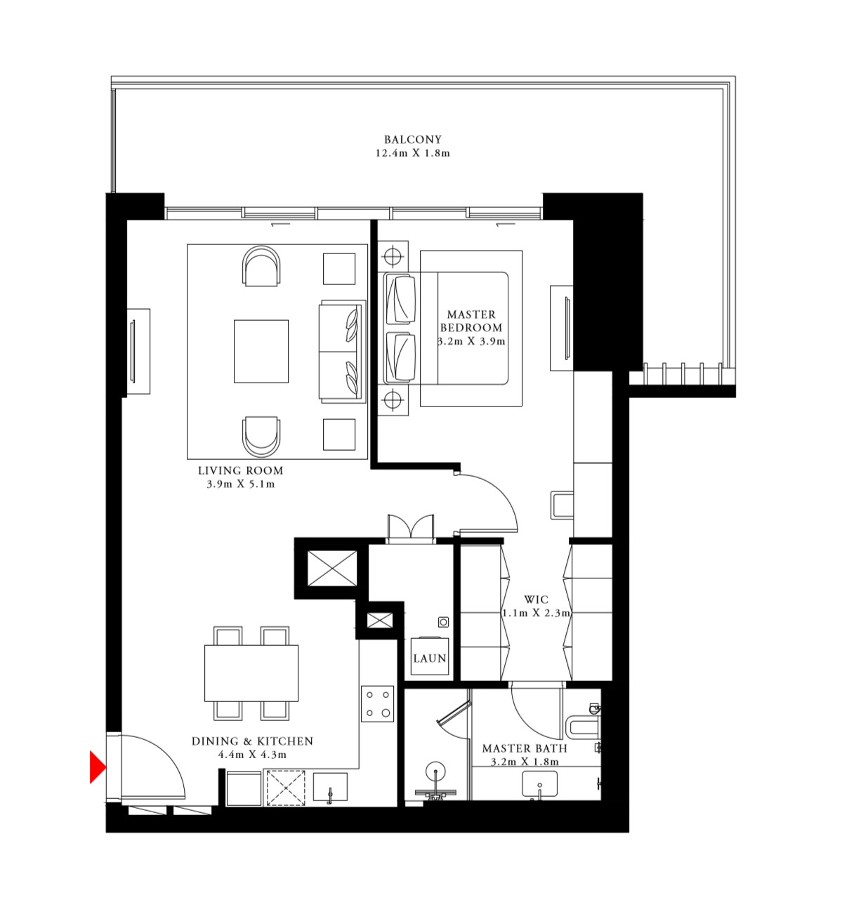 Floor plan - 1 BEDROOM TYPE 4 -  BEACH ISLE BY EMAAR  - etamea.com