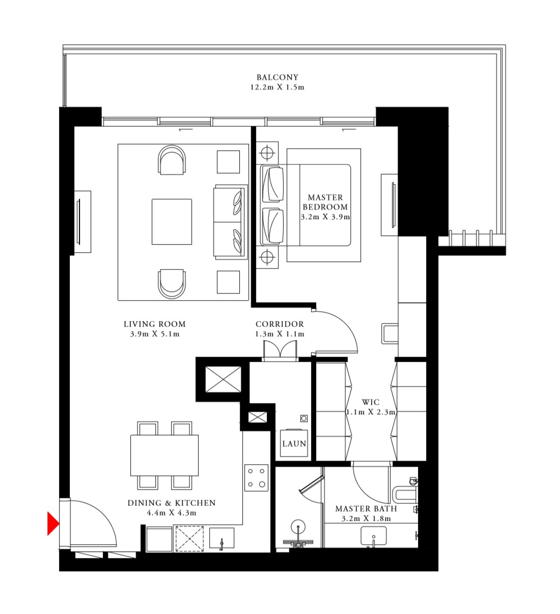 Floor plan - 1 BEDROOM TYPE 4A -  BEACH ISLE BY EMAAR  - etamea.com
