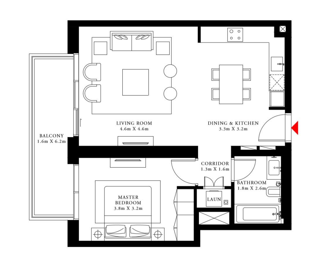 Floor plan - 1 BEDROOM TYPE 6 -  BEACH ISLE BY EMAAR  - etamea.com