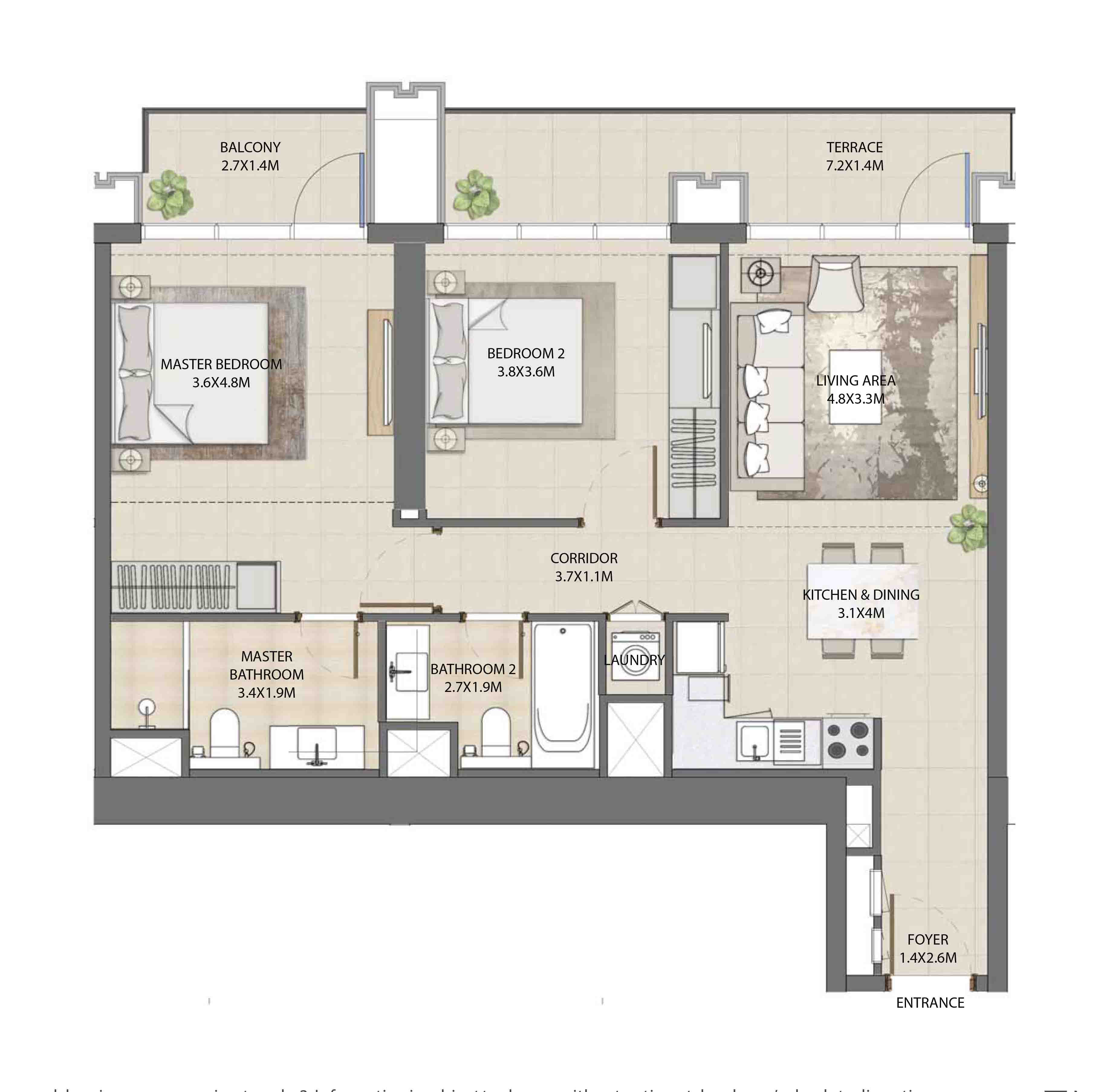 Floor plan - 2 BEDROOM  -  BURJ ROYALE - By EMAAR  - etamea.com