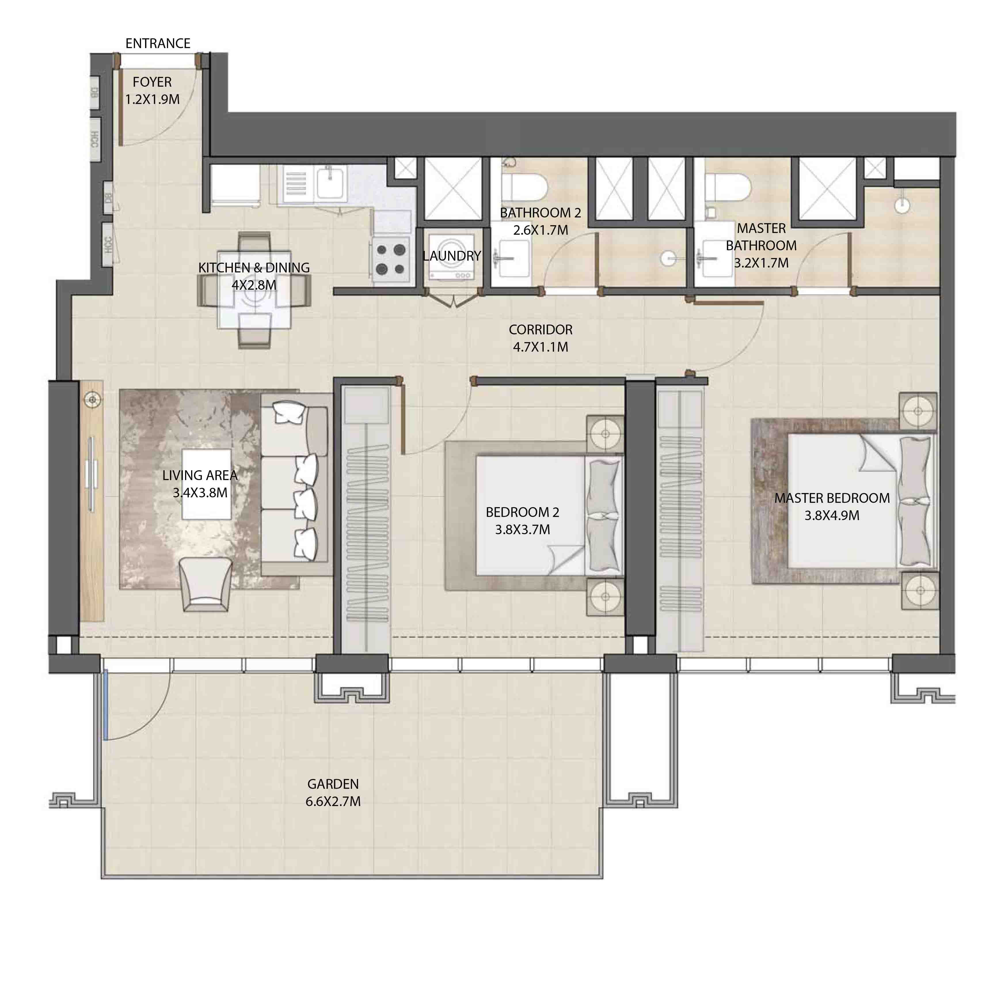Floor plan - 2 BEDROOM  -  BURJ ROYALE - By EMAAR  - etamea.com