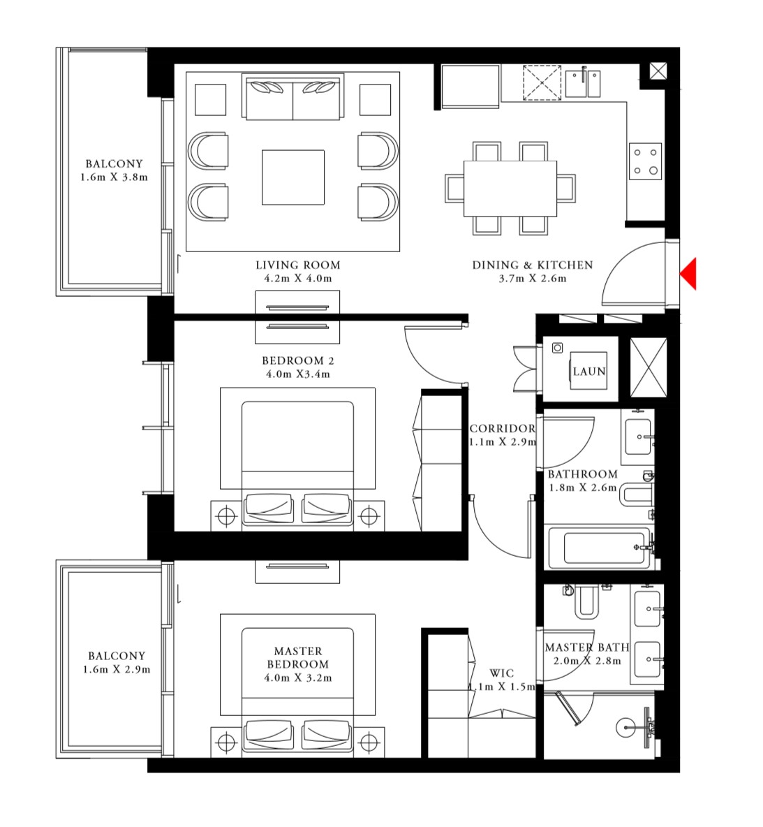 Floor plan - 2 BEDROOM TYPE 1A -  BEACH ISLE BY EMAAR  - etamea.com