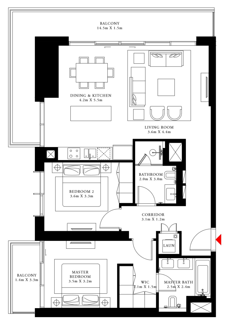 Floor plan - 2 BEDROOM TYPE 2B -  BEACH ISLE BY EMAAR  - etamea.com