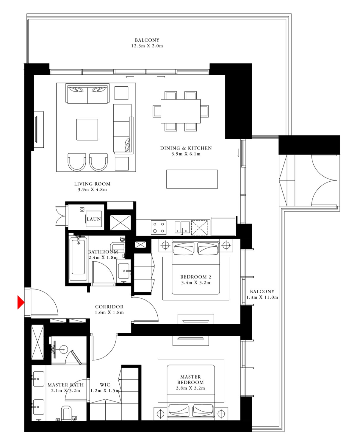 Floor plan - 2 BEDROOM TYPE 4 -  BEACH ISLE BY EMAAR  - etamea.com