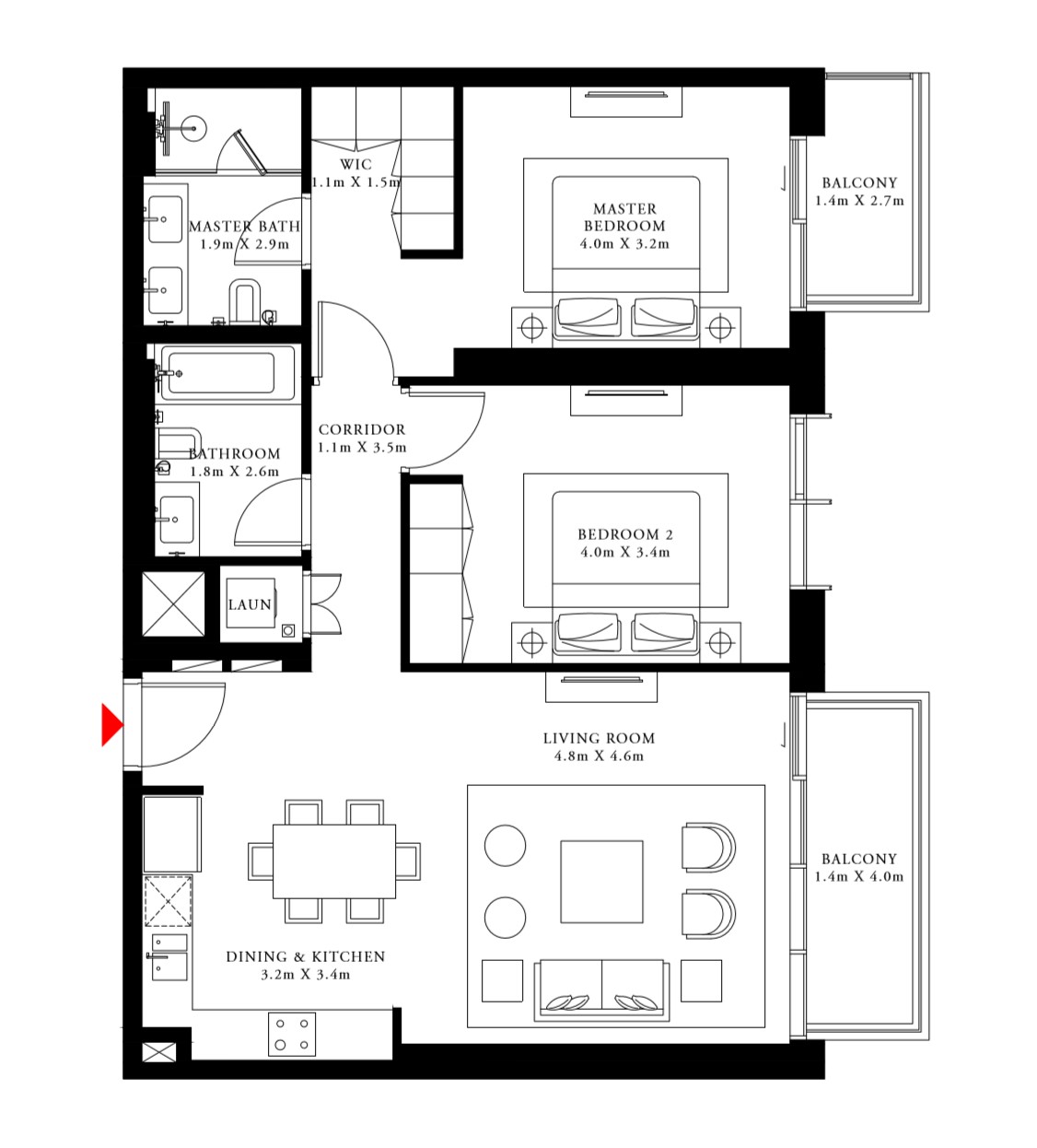 Floor plan - 2 BEDROOM TYPE 5 -  BEACH ISLE BY EMAAR  - etamea.com