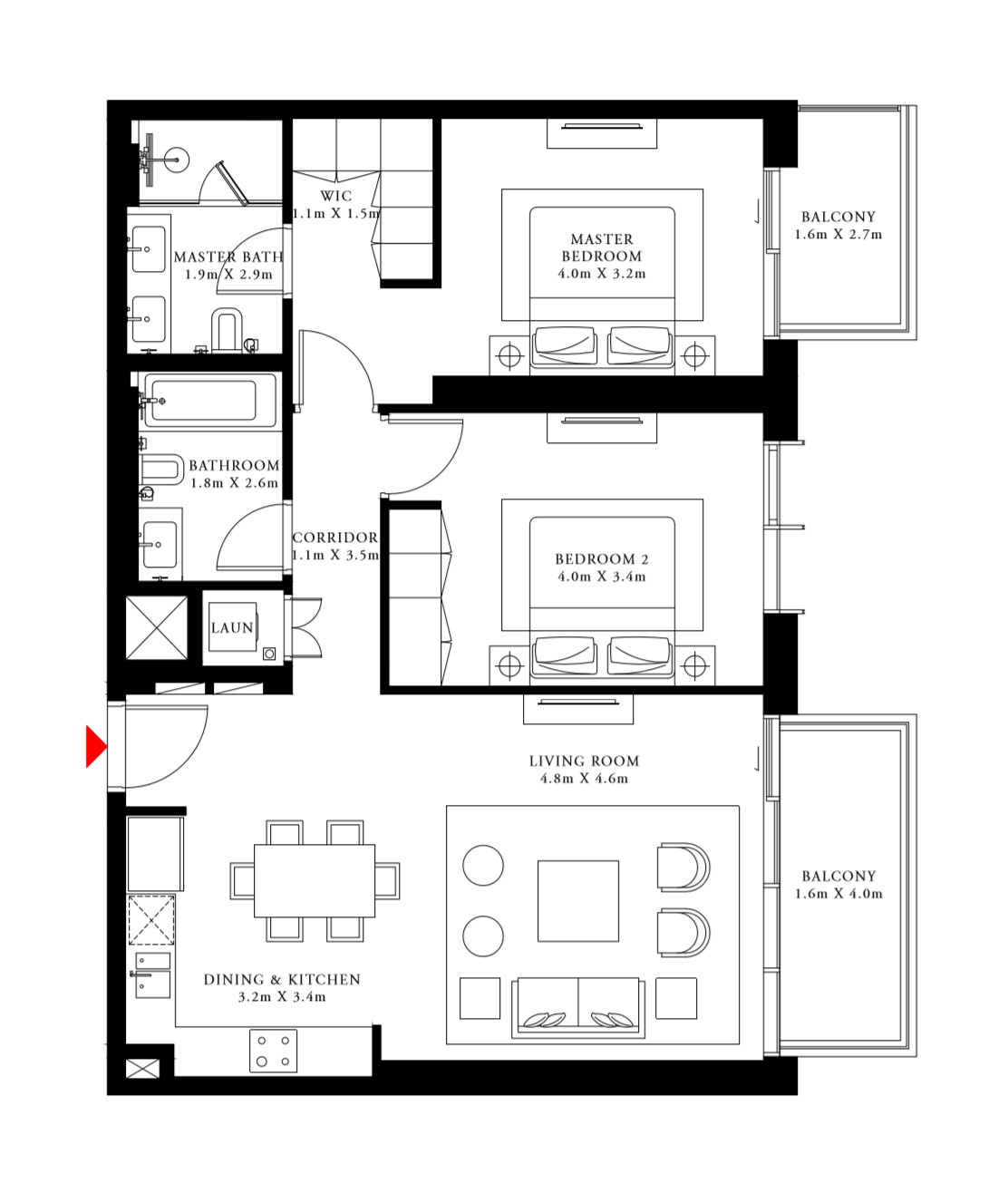 Floor plan - 2 BEDROOM TYPE 5A -  BEACH ISLE BY EMAAR  - etamea.com