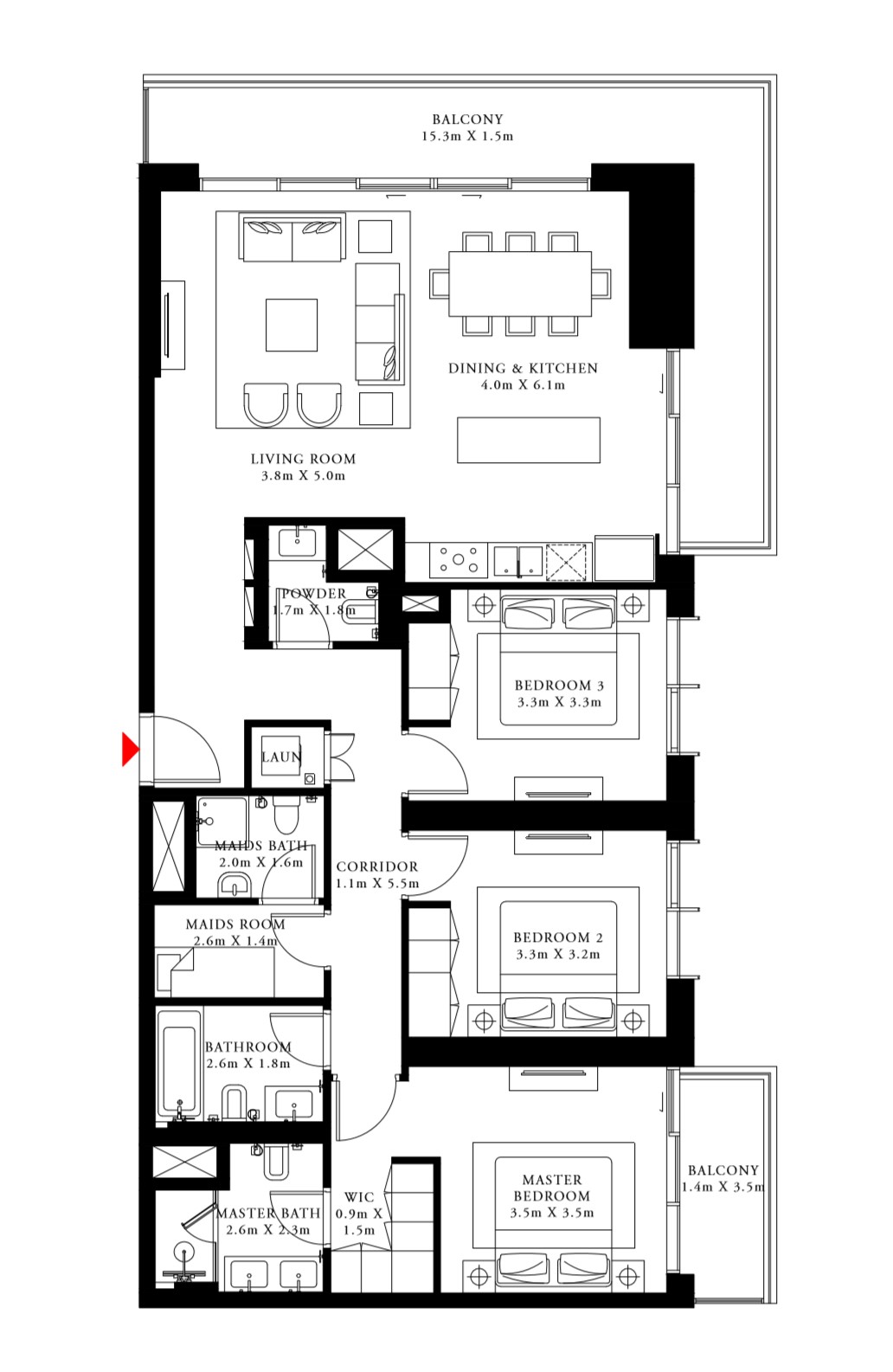 Floor plan - 3 BEDROOM TYPE 4 -  BEACH ISLE BY EMAAR  - etamea.com