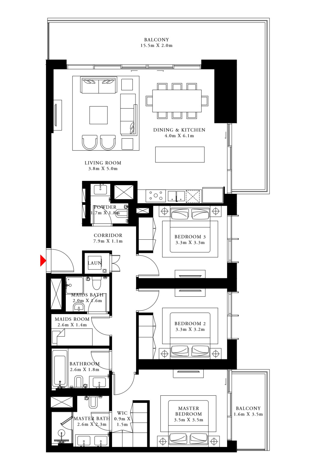 Floor plan - 3 BEDROOM TYPE 4A -  BEACH ISLE BY EMAAR  - etamea.com
