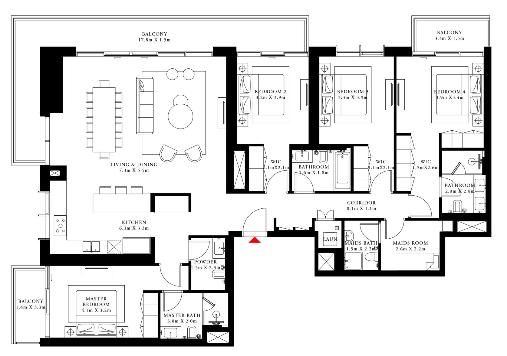 Floor plan - 4 BEDROOM TYPE 5 -  BEACH ISLE BY EMAAR  - etamea.com