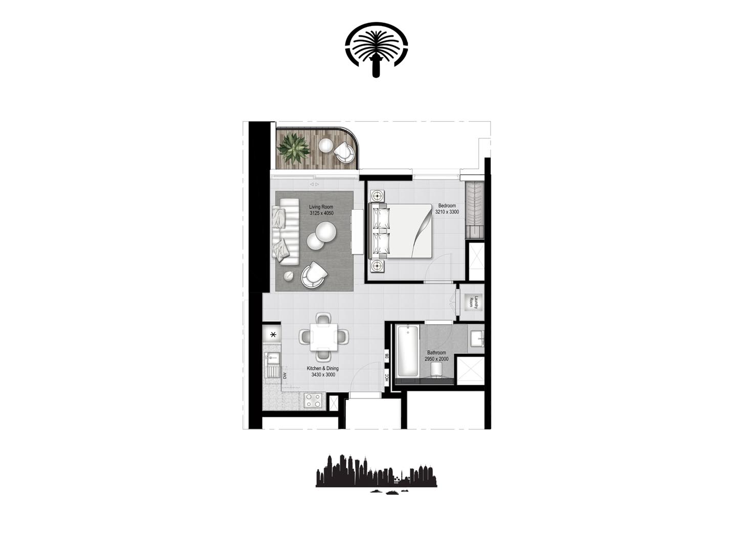 Floor plan - 1 Bedroom - Type 6 -  MARINA VISTA - EMAAR BEACHFRONT - Private Beach Living  - etamea.com