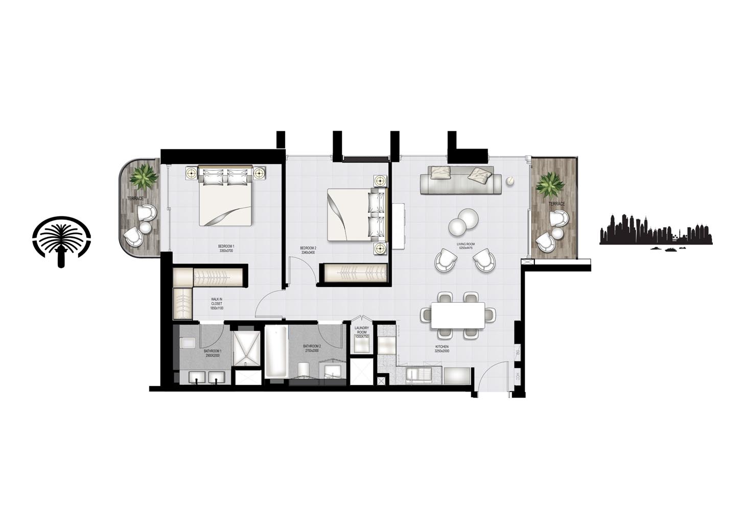Floor plan - 2 Bedroom - Type 3 -  MARINA VISTA - EMAAR BEACHFRONT - Private Beach Living  - etamea.com