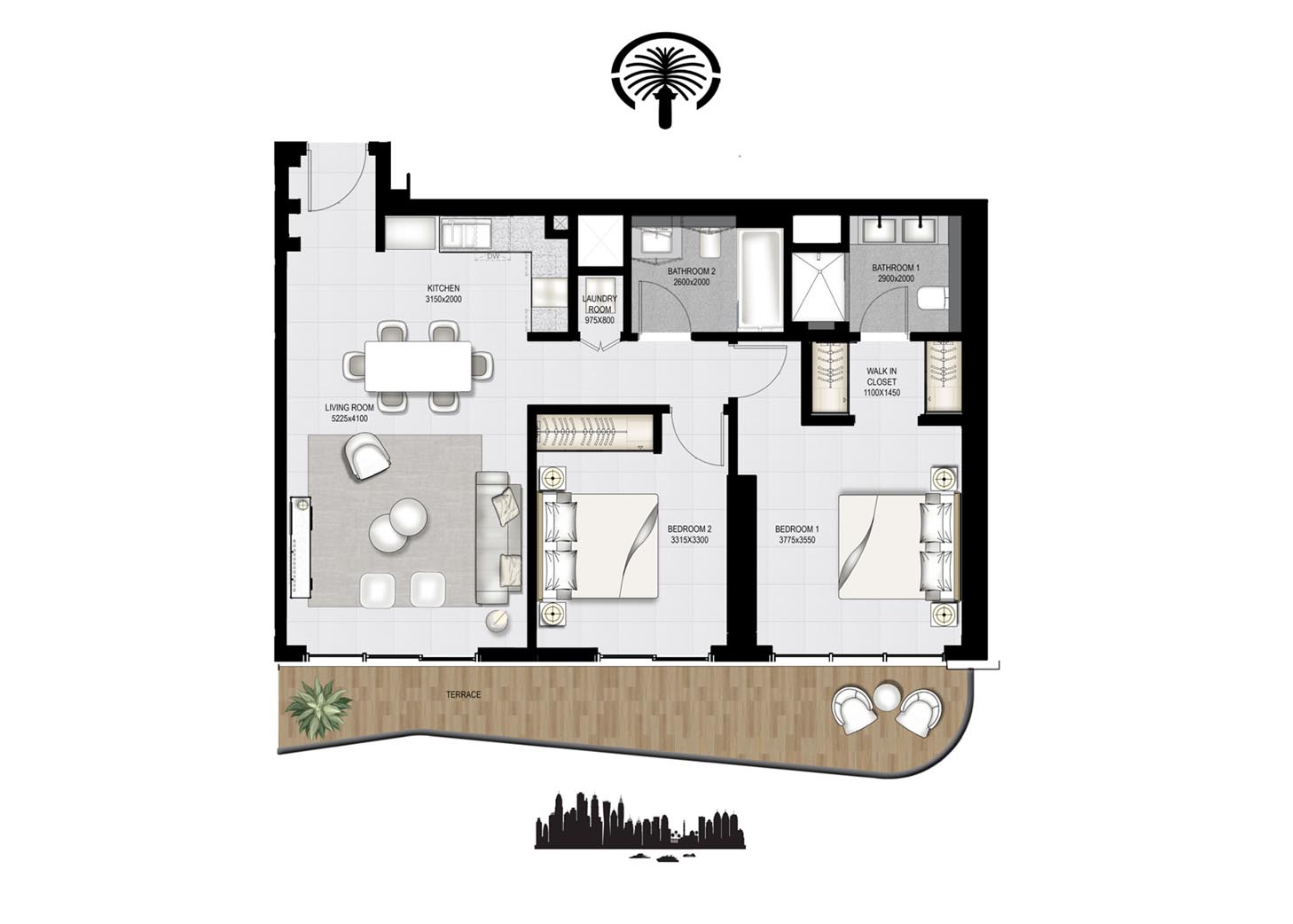 Floor plan - 2 Bedroom - Type 4 -  MARINA VISTA - EMAAR BEACHFRONT - Private Beach Living  - etamea.com