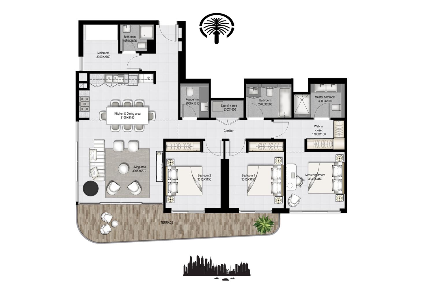 Floor plan - 3 Bedroom - Type 2 -  MARINA VISTA - EMAAR BEACHFRONT - Private Beach Living  - etamea.com
