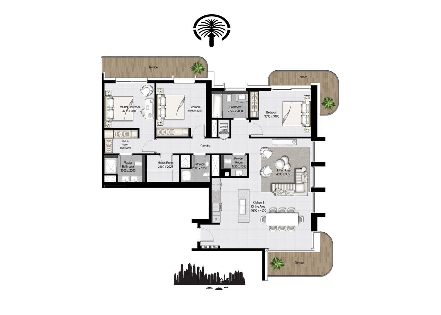 Floor plan - 3 Bedroom - Type 3 -  MARINA VISTA - EMAAR BEACHFRONT - Private Beach Living  - etamea.com