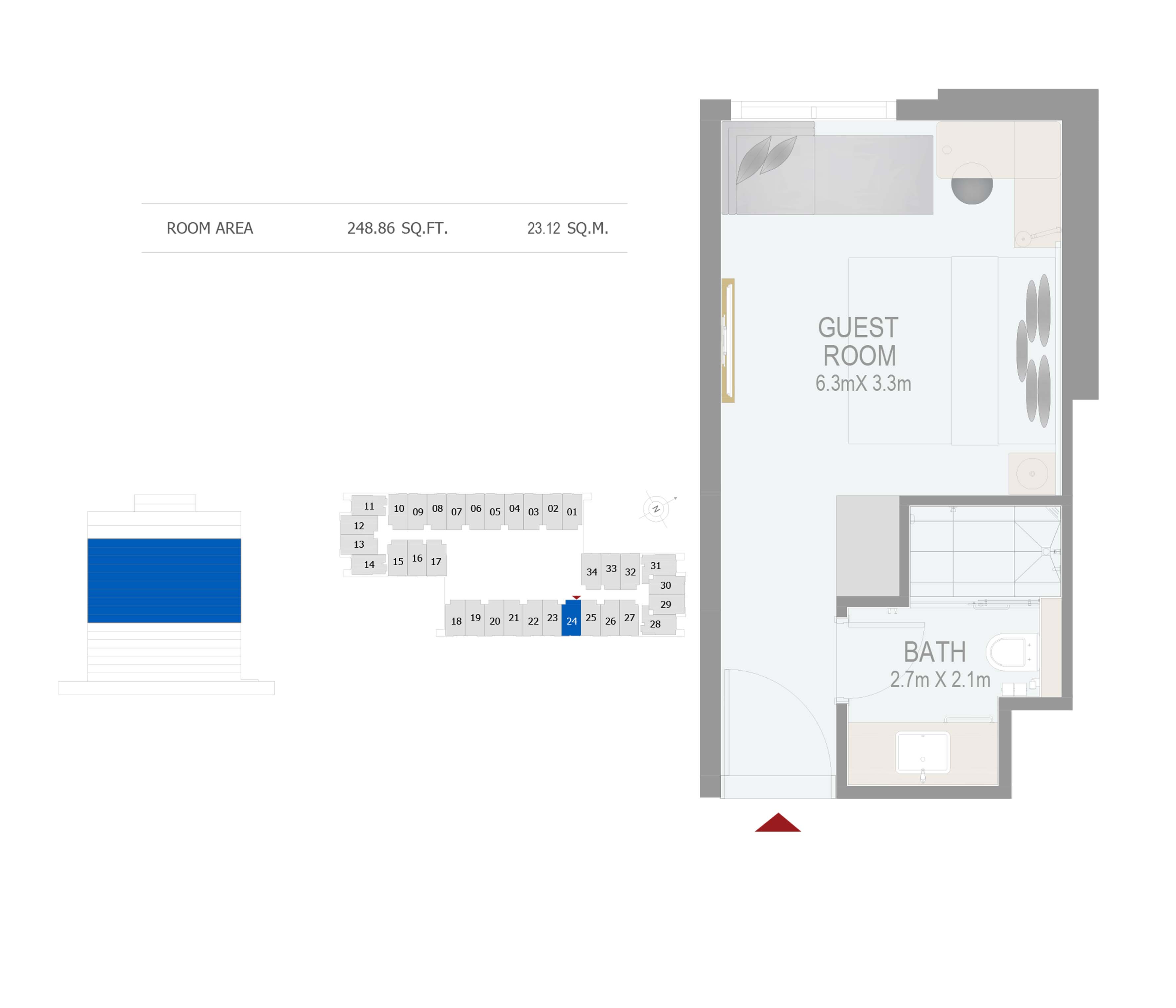Floor plan - GUEST ROOM(ROOM 24) -  ROVE CITY WALK BY EMAAR  - etamea.com