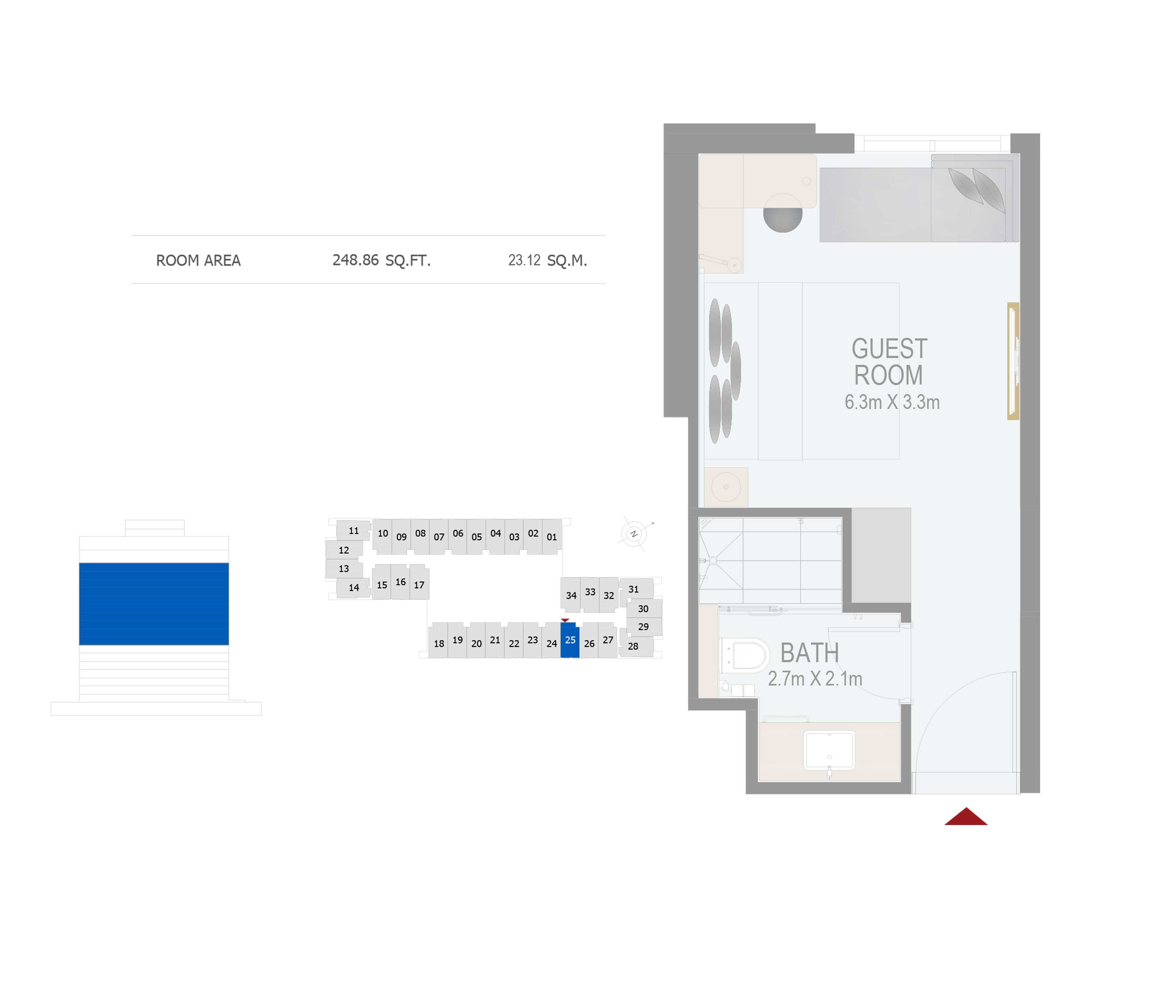 Floor plan - GUEST ROOM(ROOM 25) -  ROVE CITY WALK BY EMAAR  - etamea.com
