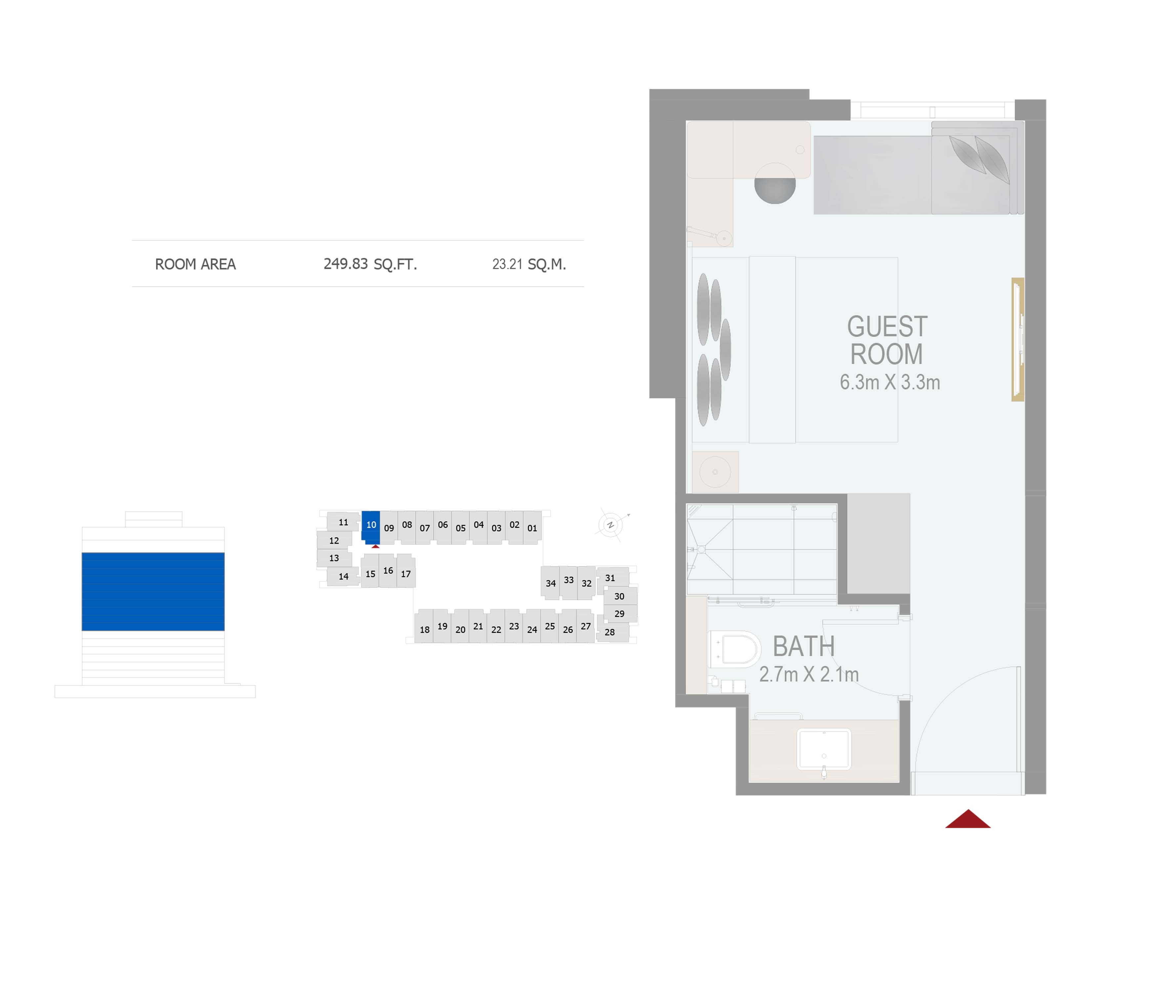 Floor plan - GUEST ROOM(ROOM 10) -  ROVE CITY WALK BY EMAAR  - etamea.com