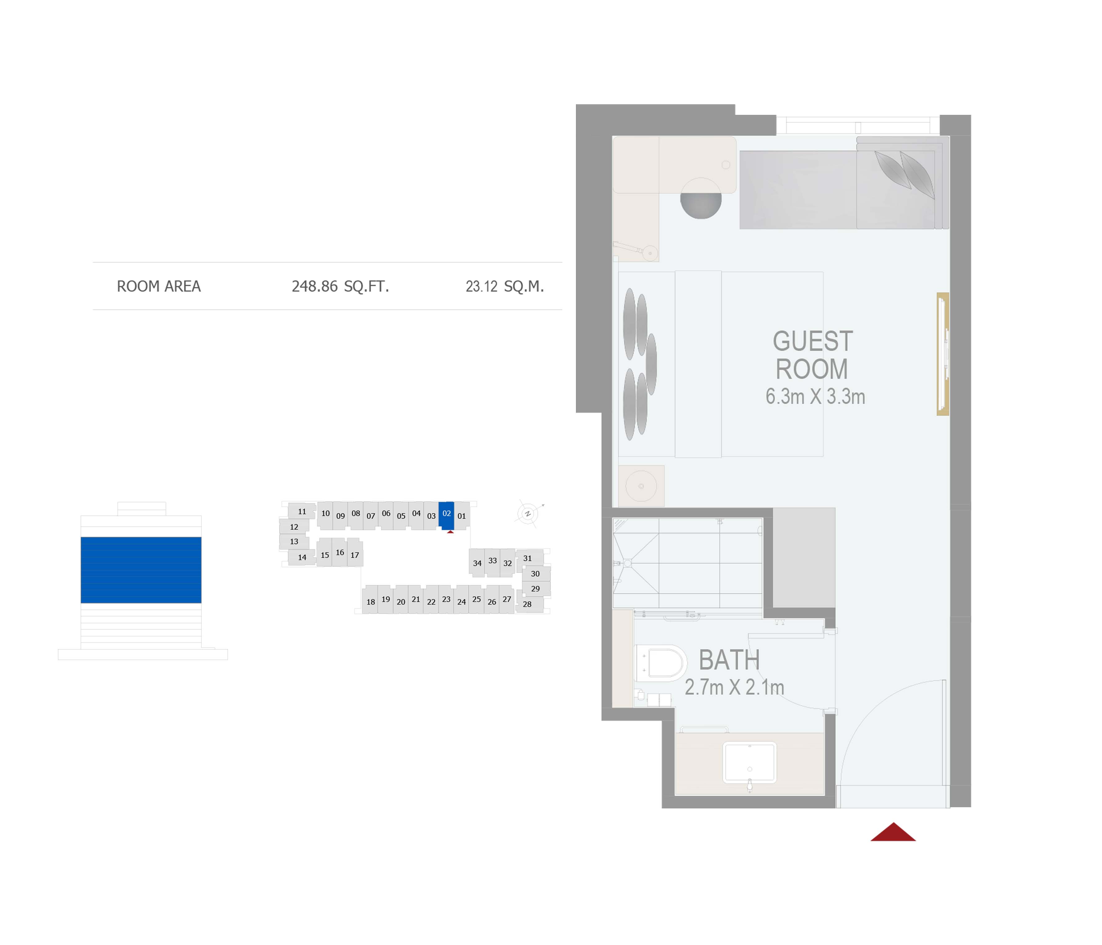 Floor plan - GUEST ROOM(ROOM 02) -  ROVE CITY WALK BY EMAAR  - etamea.com