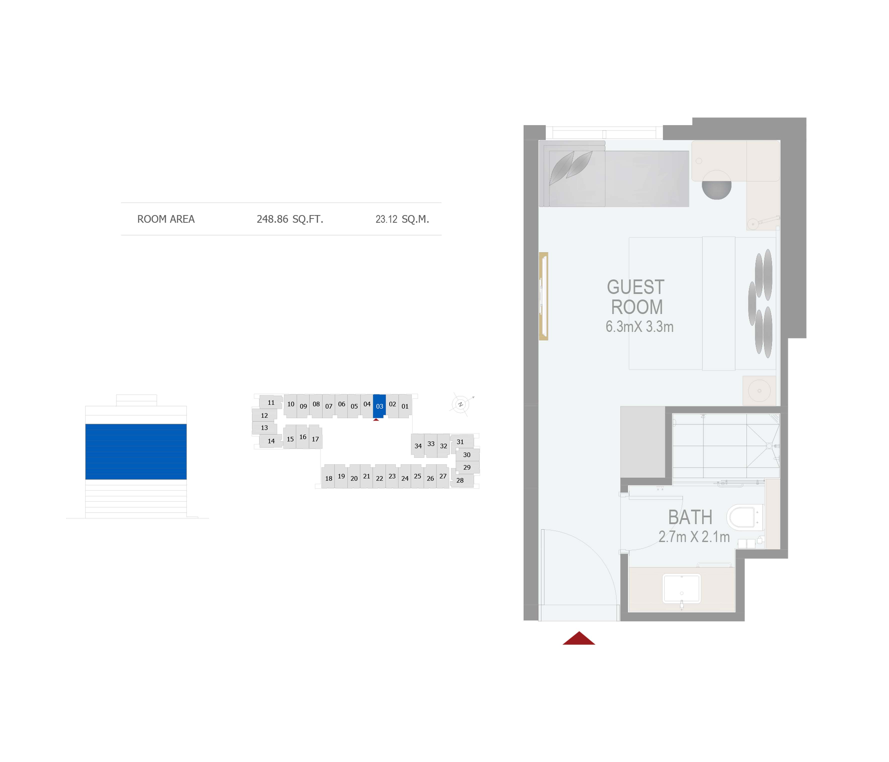 Floor plan - GUEST ROOM(ROOM 03) -  ROVE CITY WALK BY EMAAR  - etamea.com