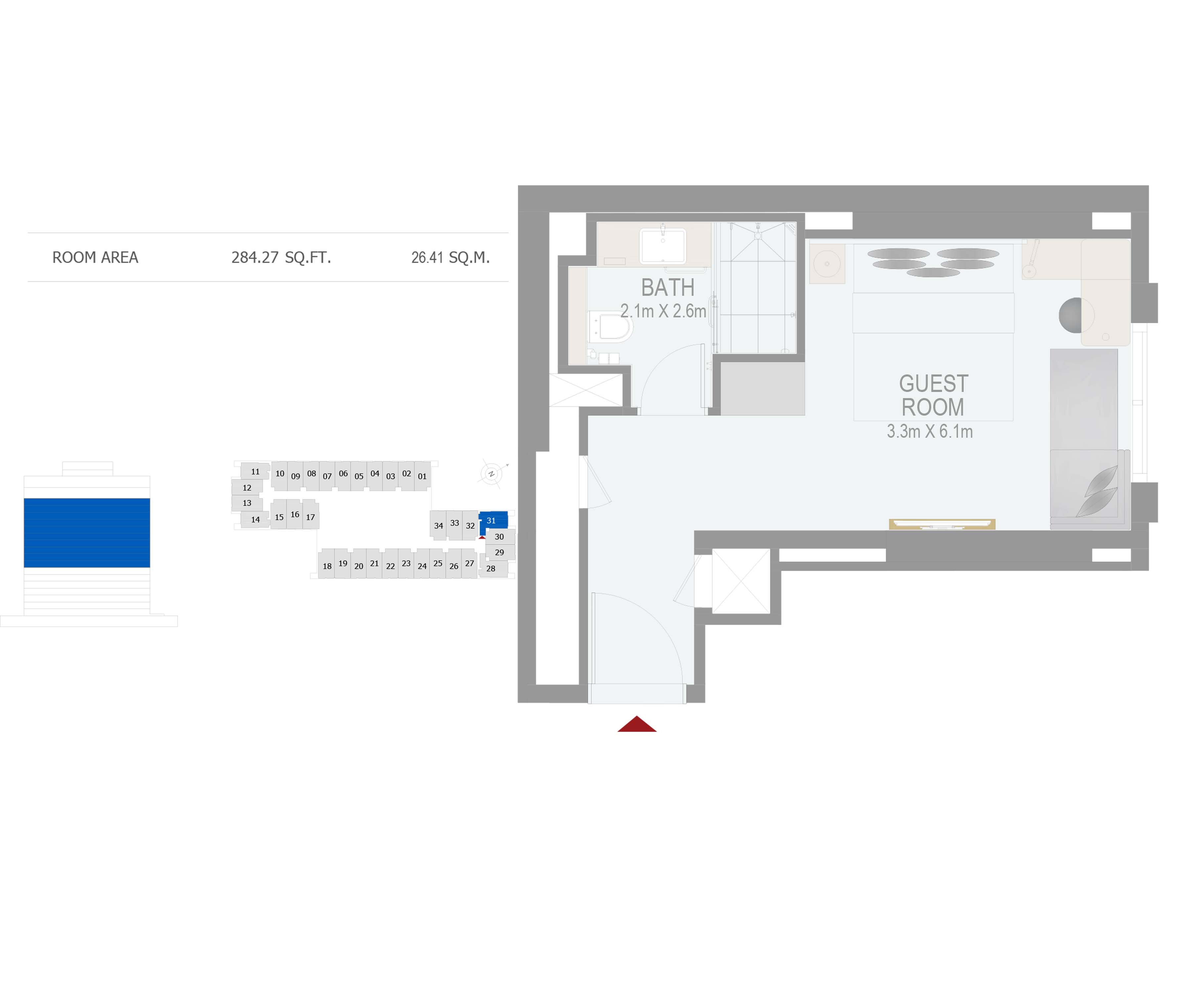 Floor plan - GUEST ROOM(ROOM 31) -  ROVE CITY WALK BY EMAAR  - etamea.com