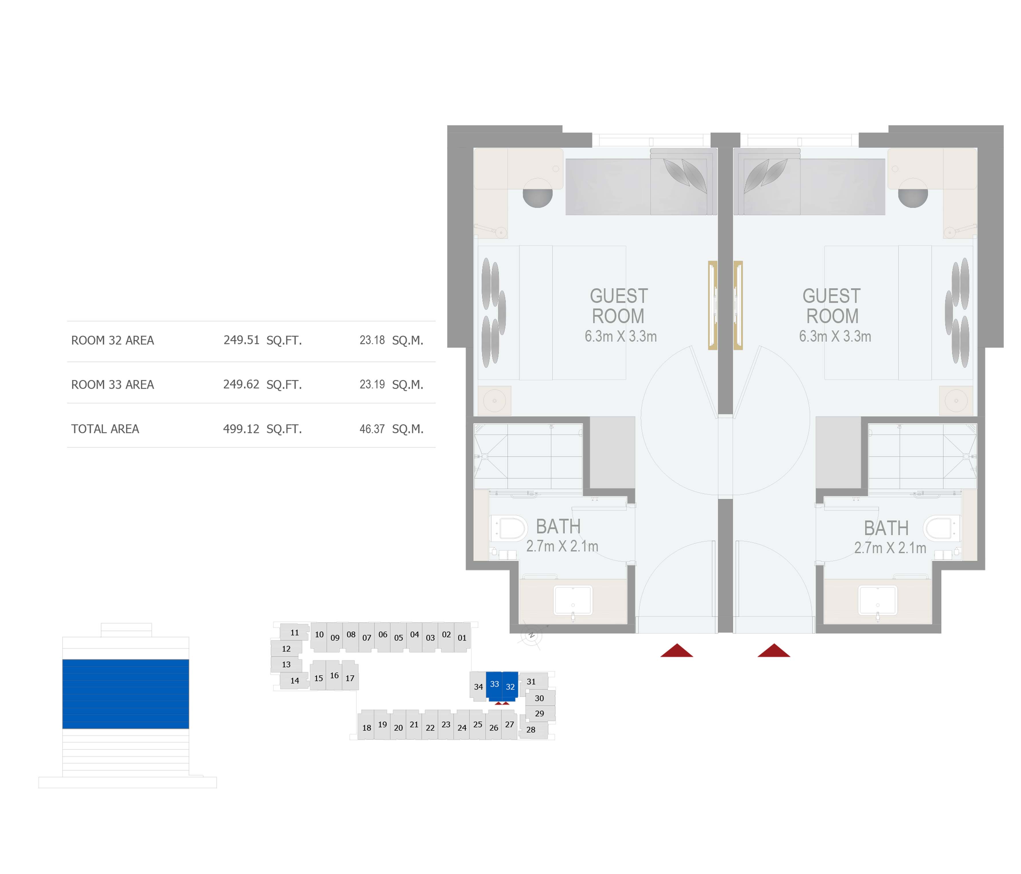 Floor plan - GUEST ROOM -  ROVE CITY WALK BY EMAAR  - etamea.com