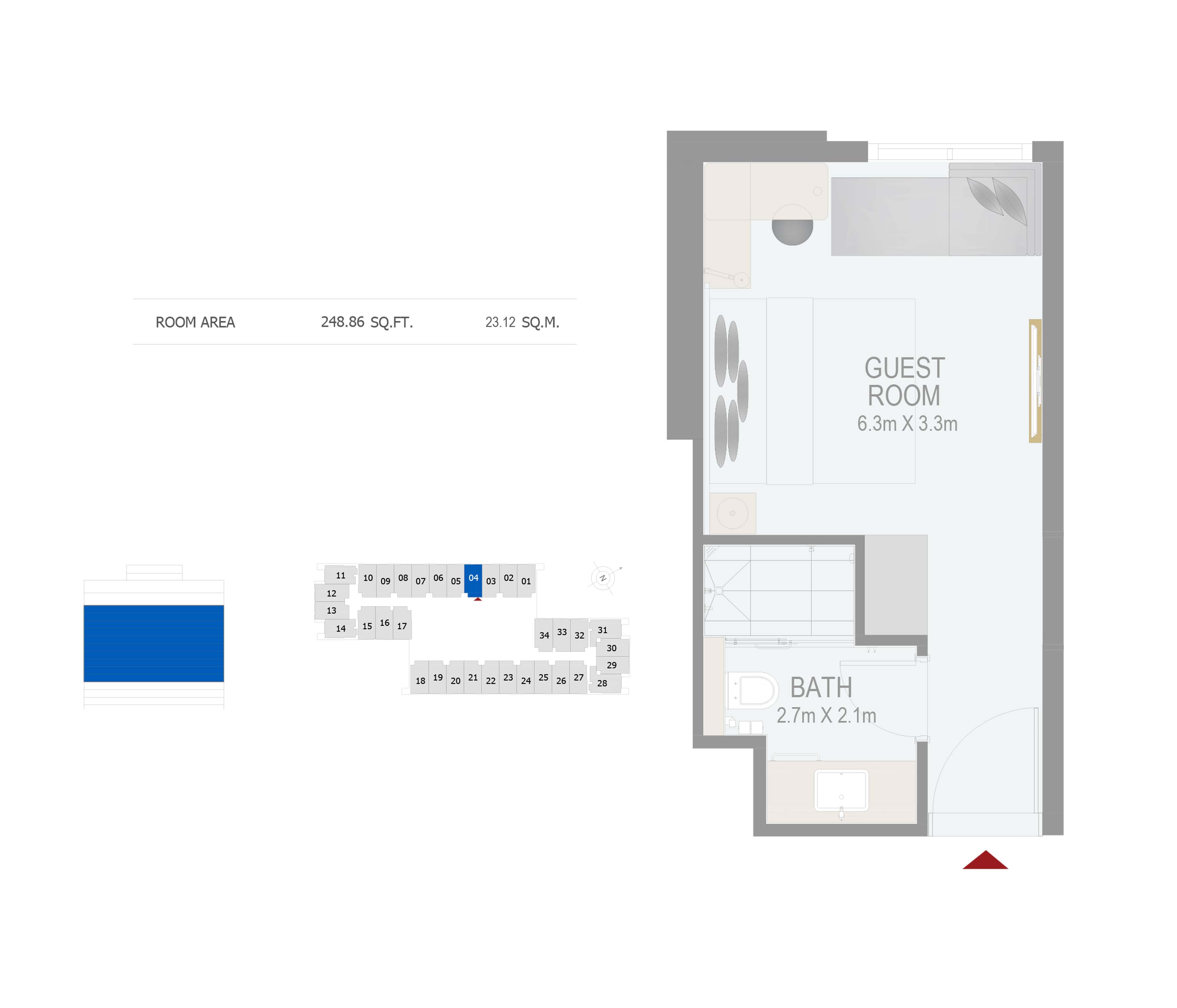 Floor plan - GUEST ROOM(ROOM 04) -  ROVE CITY WALK BY EMAAR  - etamea.com
