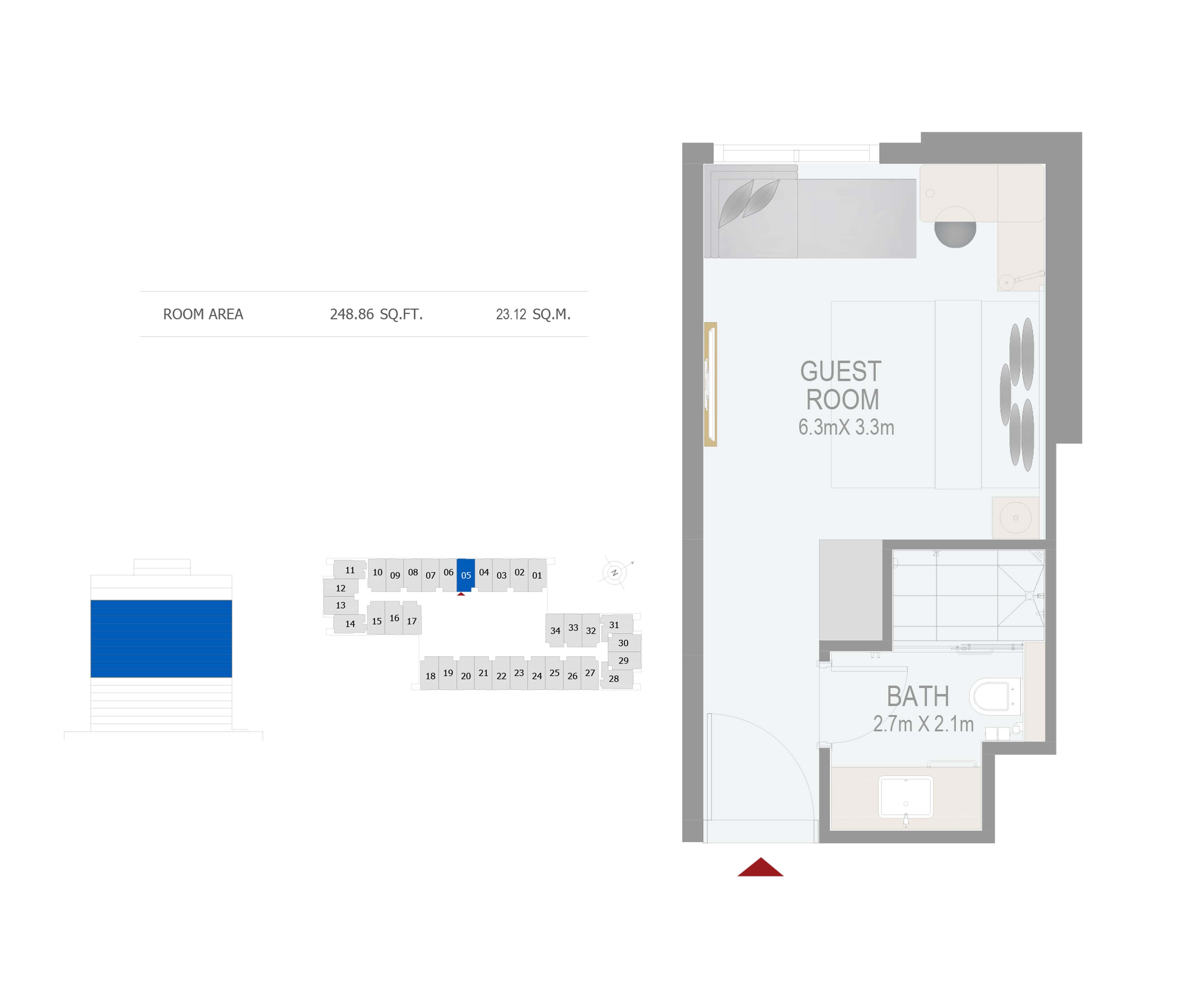 Floor plan - GUEST ROOM(ROOM 05) -  ROVE CITY WALK BY EMAAR  - etamea.com