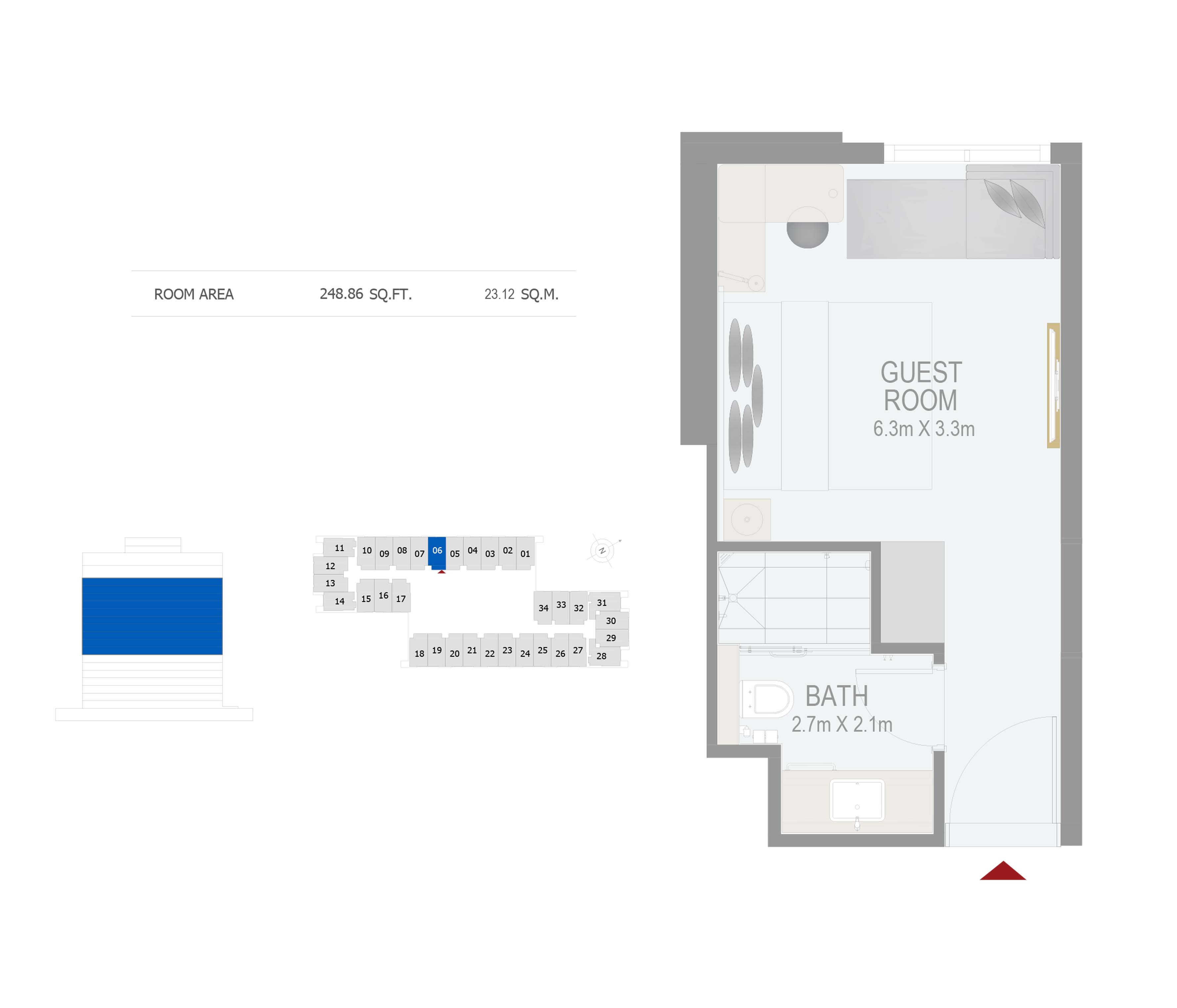 Floor plan - GUEST ROOM(ROOM 06) -  ROVE CITY WALK BY EMAAR  - etamea.com