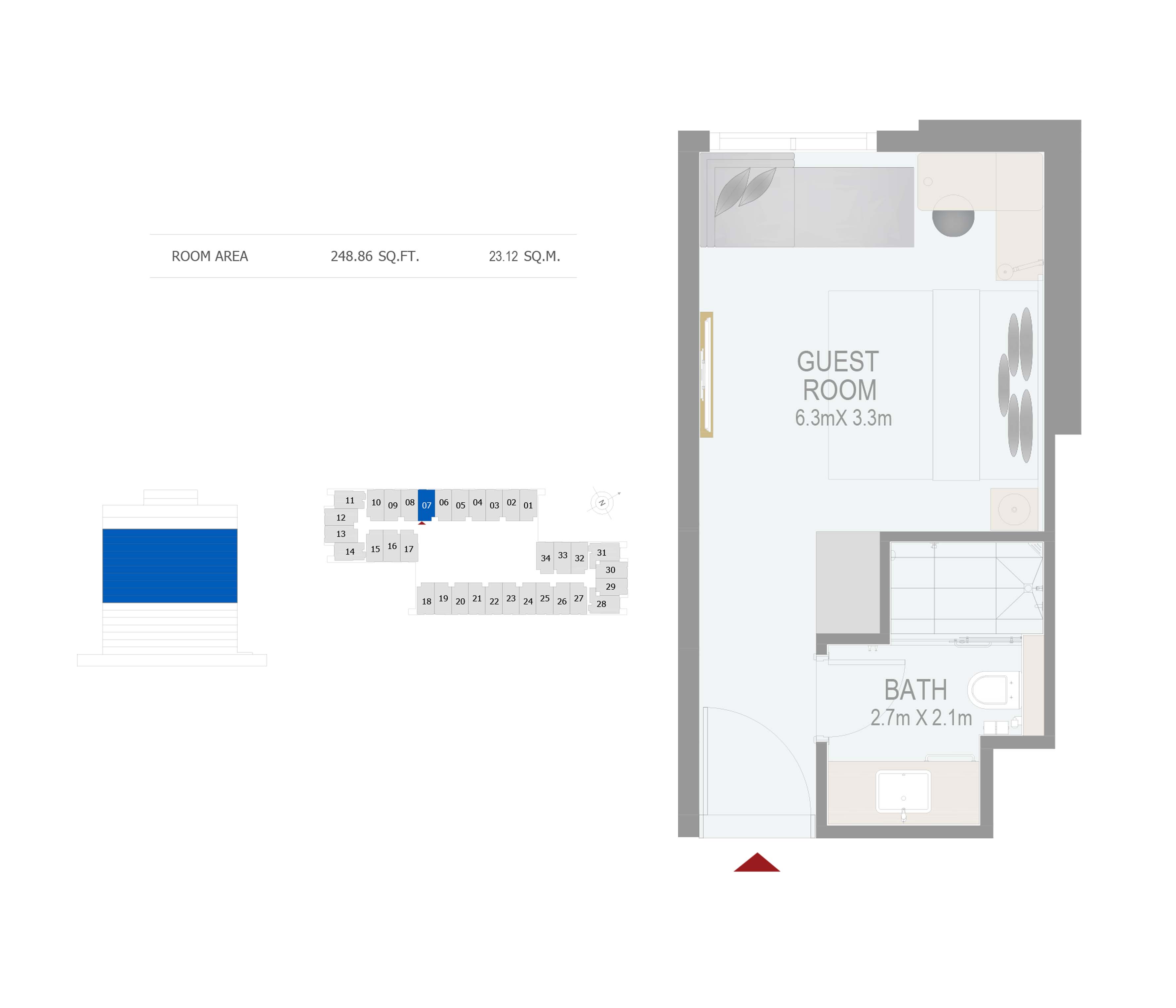 Floor plan - GUEST ROOM(ROOM 07) -  ROVE CITY WALK BY EMAAR  - etamea.com