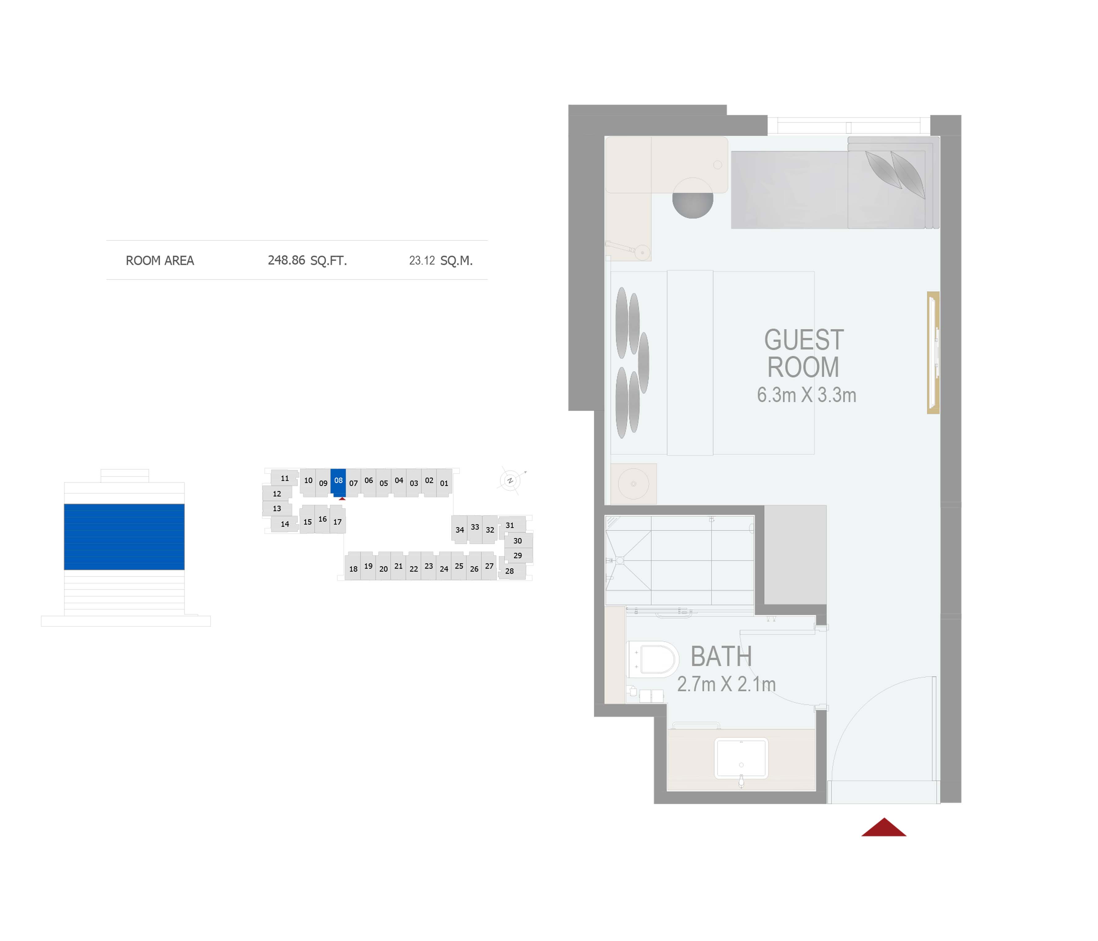 Floor plan - GUEST ROOM(ROOM 08) -  ROVE CITY WALK BY EMAAR  - etamea.com