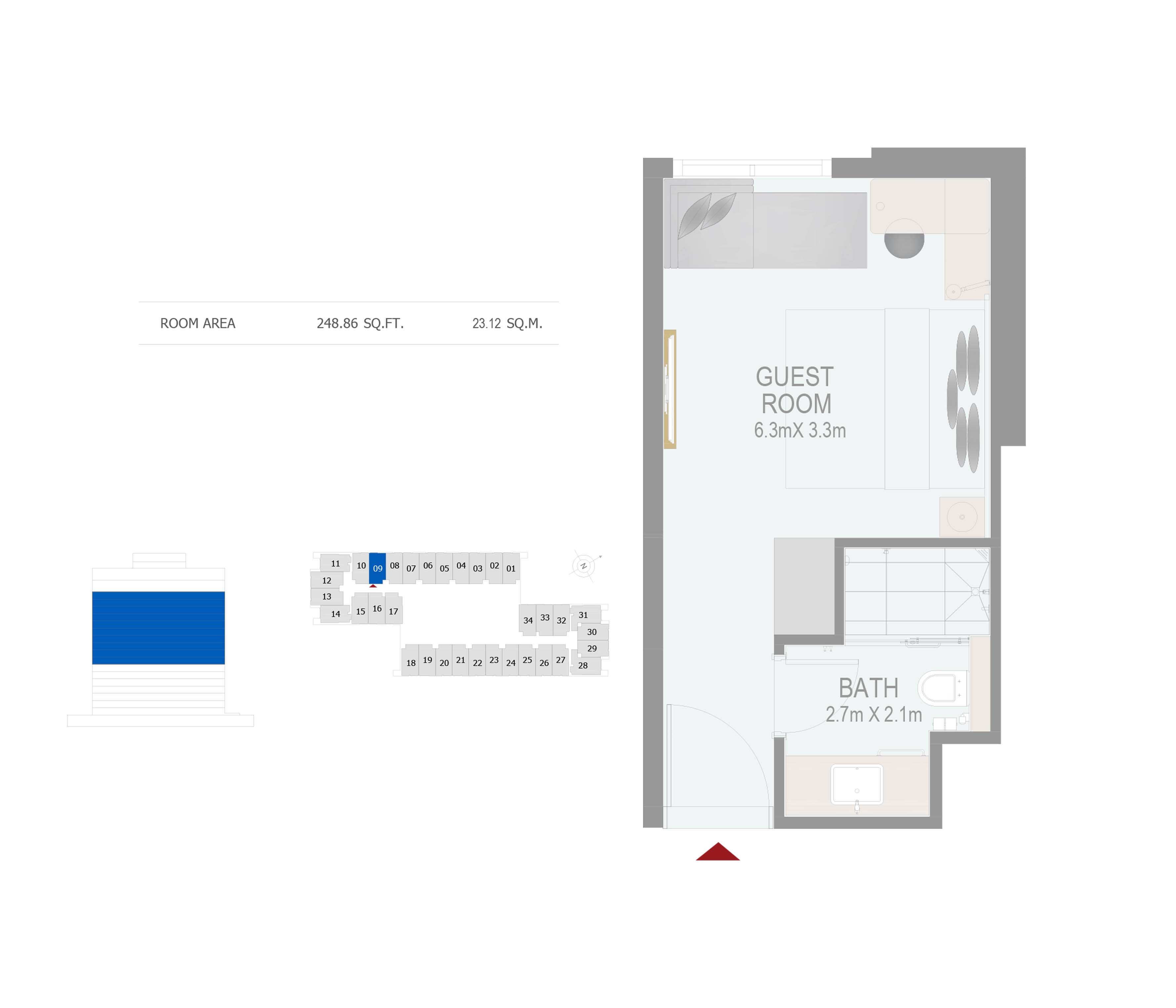Floor plan - GUEST ROOM(ROOM 09) -  ROVE CITY WALK BY EMAAR  - etamea.com