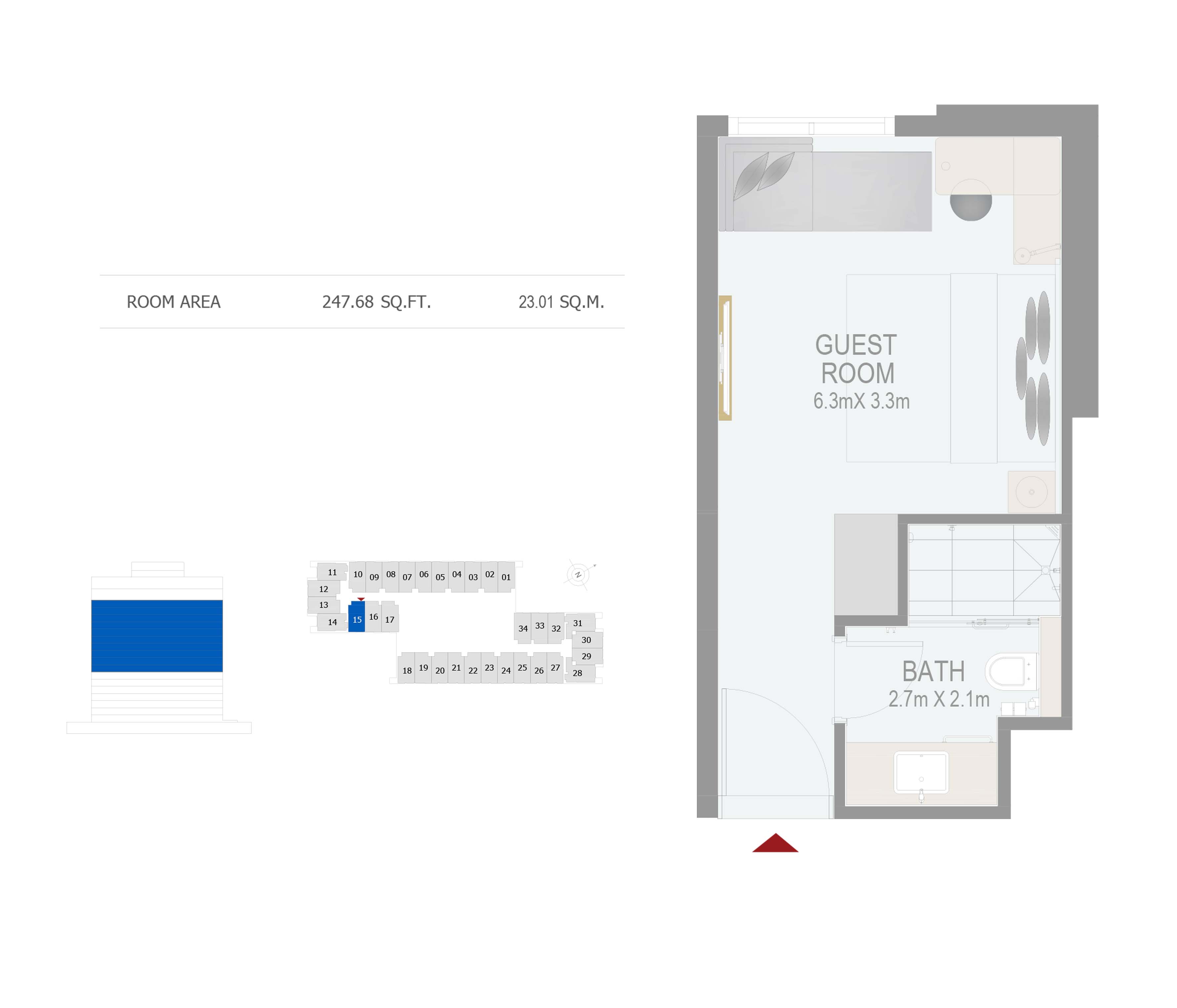 Floor plan - GUEST ROOM(ROOM 15) -  ROVE CITY WALK BY EMAAR  - etamea.com
