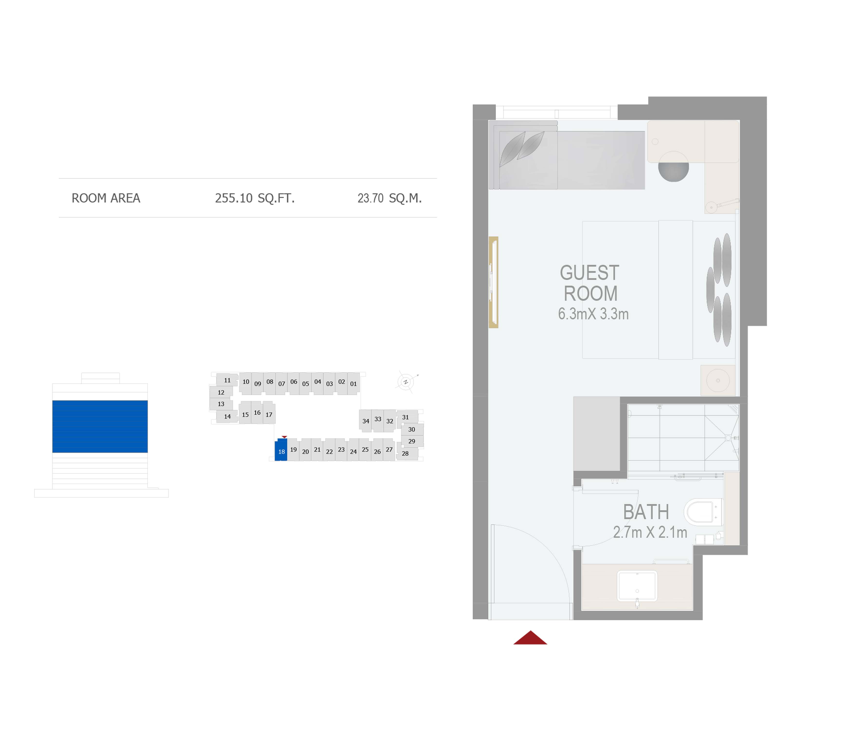 Floor plan - GUEST ROOM(ROOM 18) -  ROVE CITY WALK BY EMAAR  - etamea.com