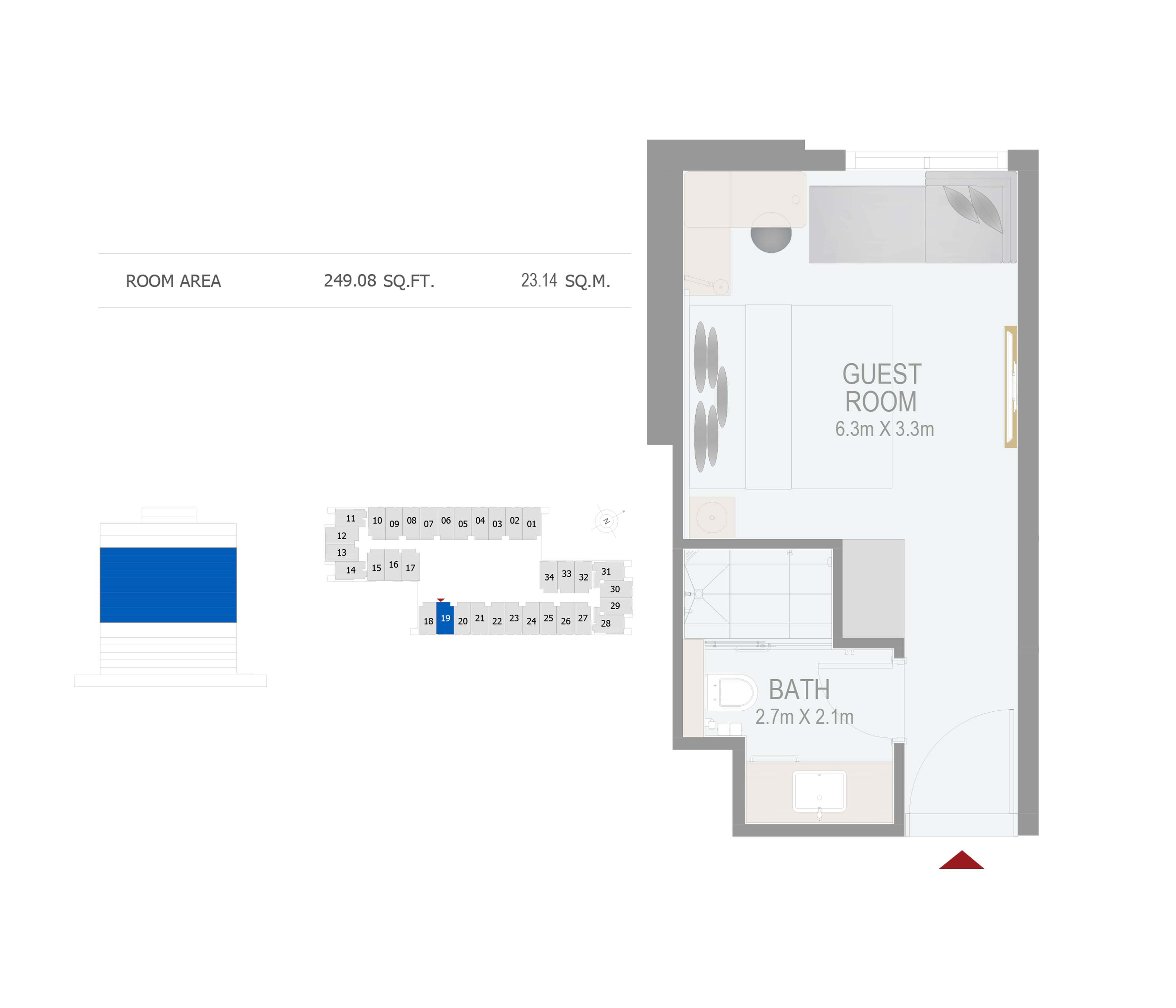 Floor plan - GUEST ROOM(ROOM 19) -  ROVE CITY WALK BY EMAAR  - etamea.com