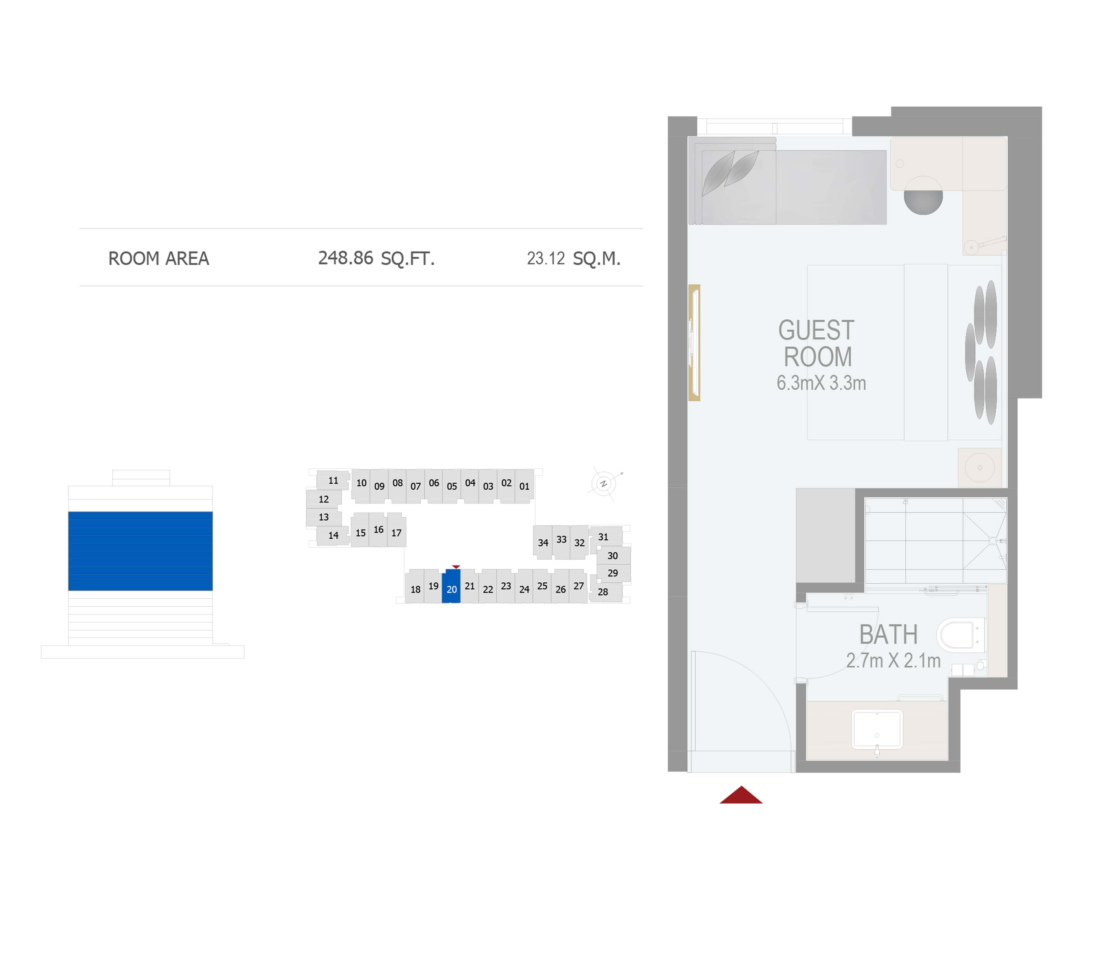 Floor plan - GUEST ROOM(ROOM 20) -  ROVE CITY WALK BY EMAAR  - etamea.com